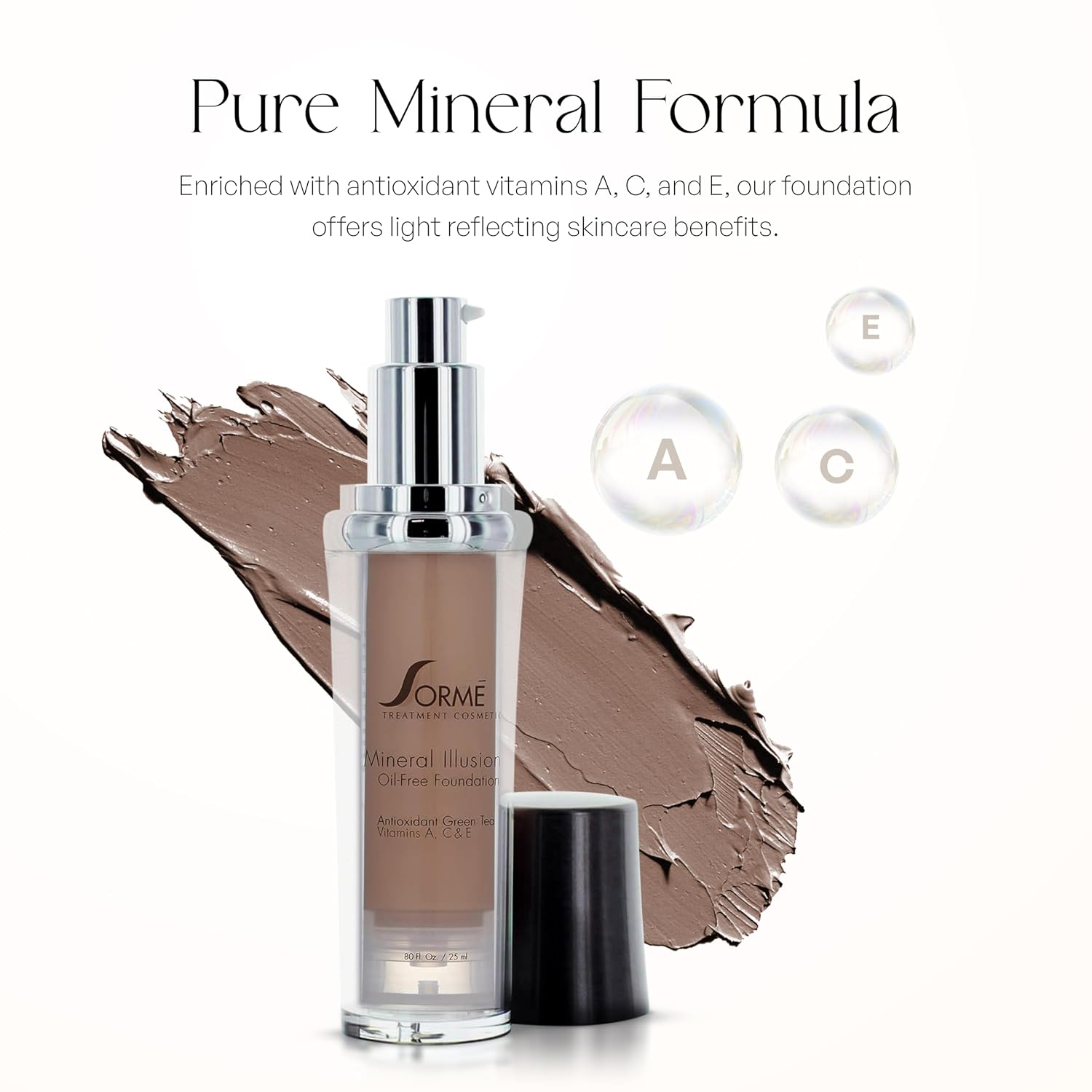 SORMÉ Mineral Illusion Fragrance & Oil Free Liquid Foundation with Non-Chemical Sunscreen, Mineral Formula, Hydrating with Shea Butter, Antioxidants Vitamins A, C, E, Medium Coverage for Smooth - 25ml