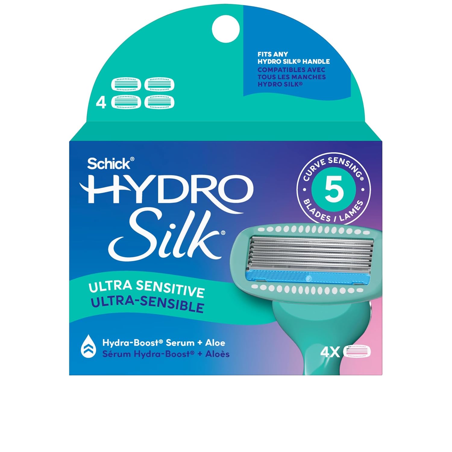 Schick Hydro Silk Ultra Sensitive Womens Razor Refills, 4ct | Razor Blades Refills, Womens Razors for Shaving, 5 Blade Razors for Women Sensitive Skin, Schick Hydro Silk Refill, 4ct