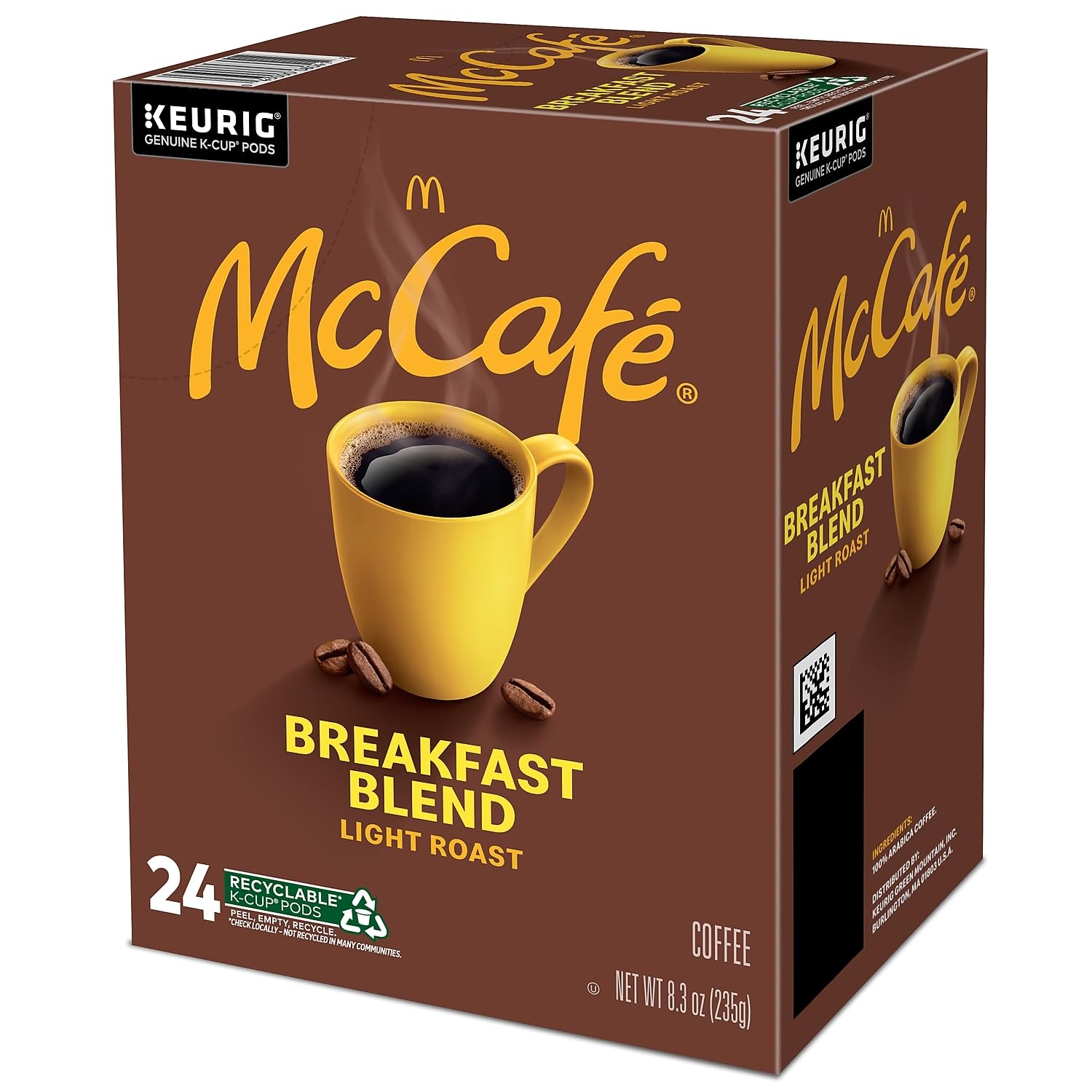 McCafe Breakfast Blend Coffee, Keurig Single Serve Keurig K-Cup Pods, Light Roast, 96 Count (4 Packs of 24)