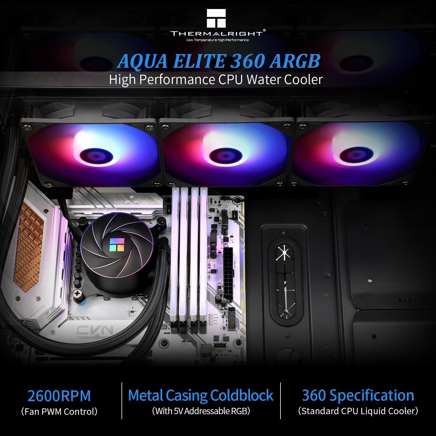 Thermalright Aqua Elite 360 ARGB Liquid CPU Cooler, 360 AIO Cooling Row Size, 3 x 120mm PWM Fans, Computer CPU Cooler,for AMD:AM4/AM5, Intel LGA1851/1150/1151/1200/1700