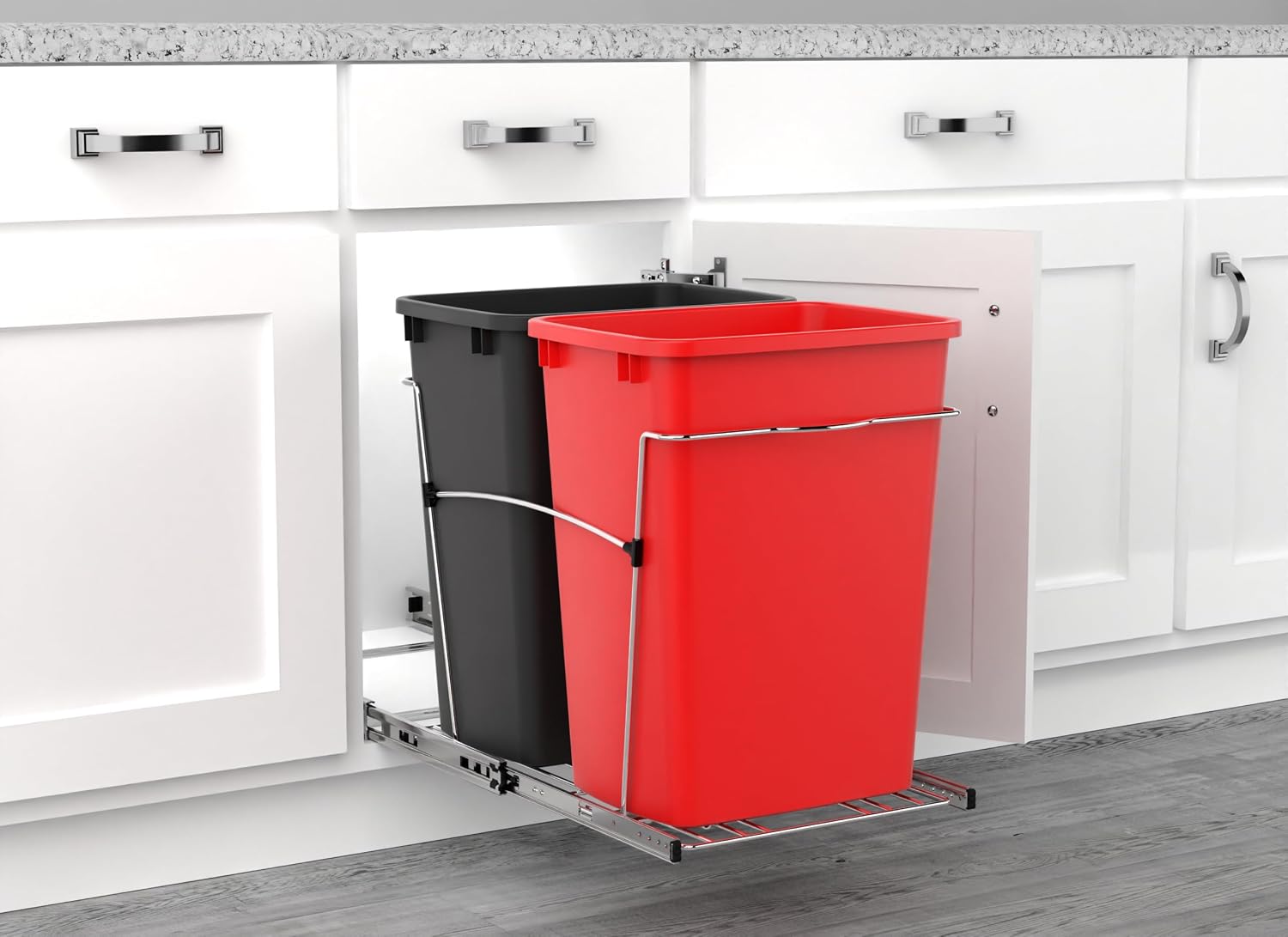 Rev-A-Shelf Double Pullout Garbage Trash Cans for Kitchen Cabinets, 35 Qt