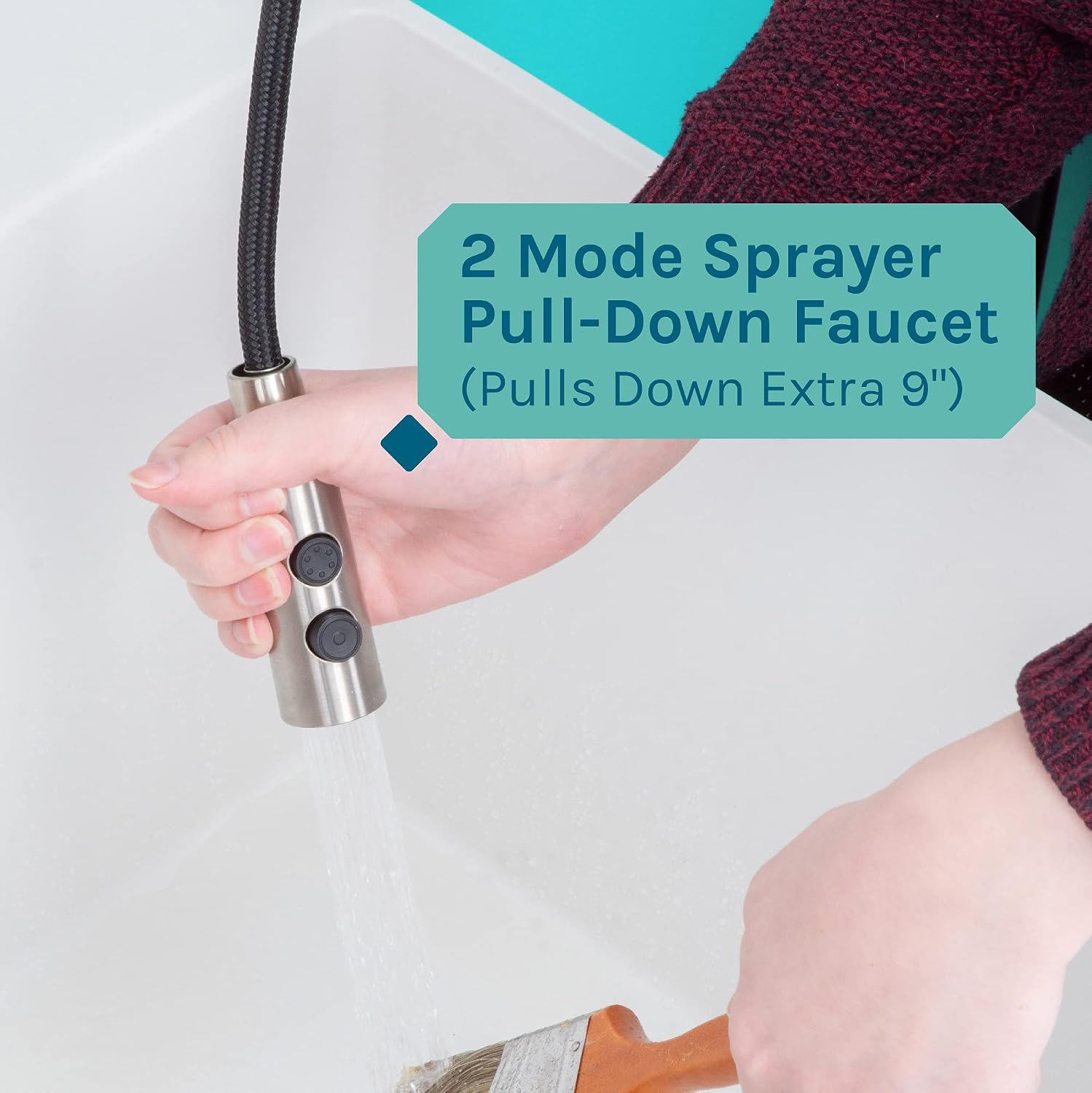 Utility Sink Extra-Deep Laundry Tub in White with High-Arc Stainless Steel Coil Pull-Down Sprayer Faucet, Integrated Supply Lines, P-Trap Kit