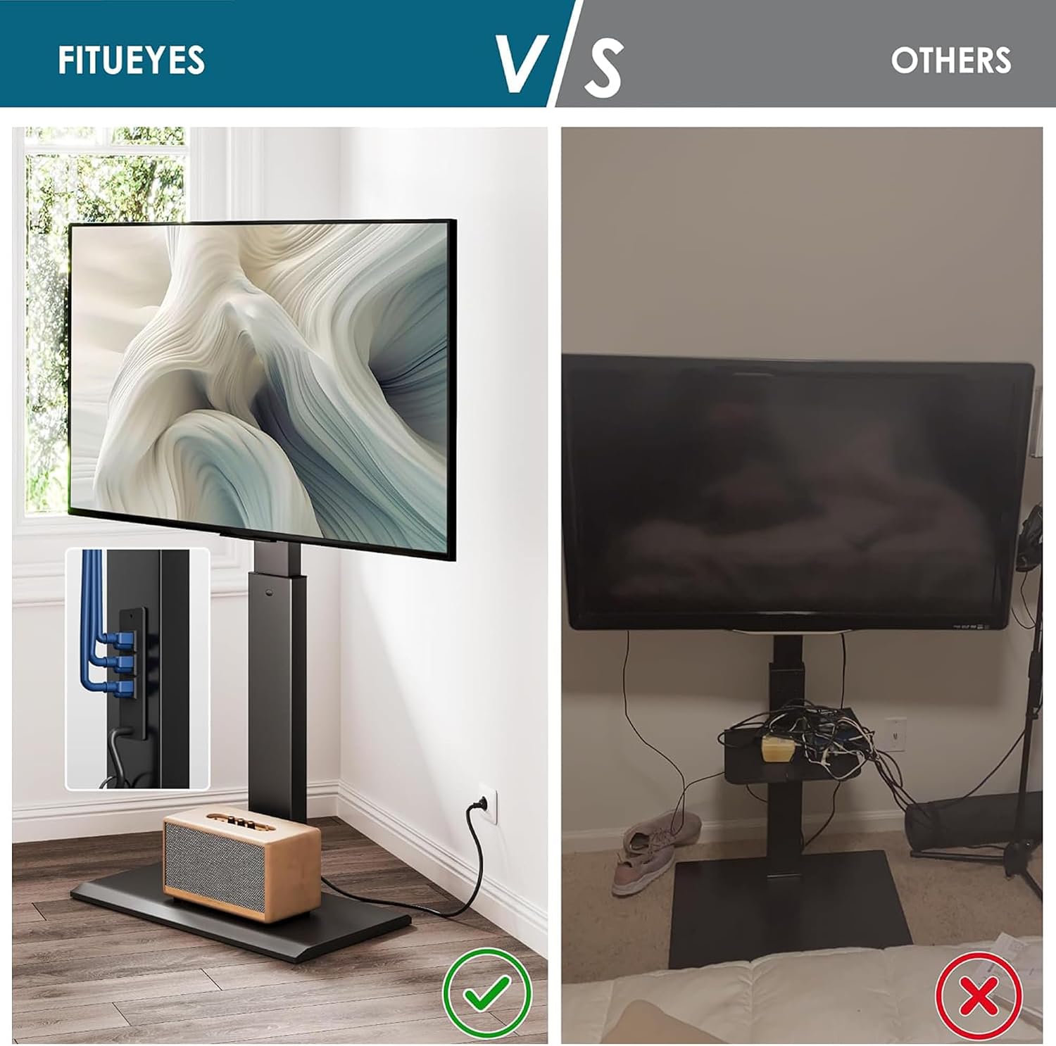FITUEYES Iron Base Universal Floor TV Stand for 32-65 Inch TVs, Black