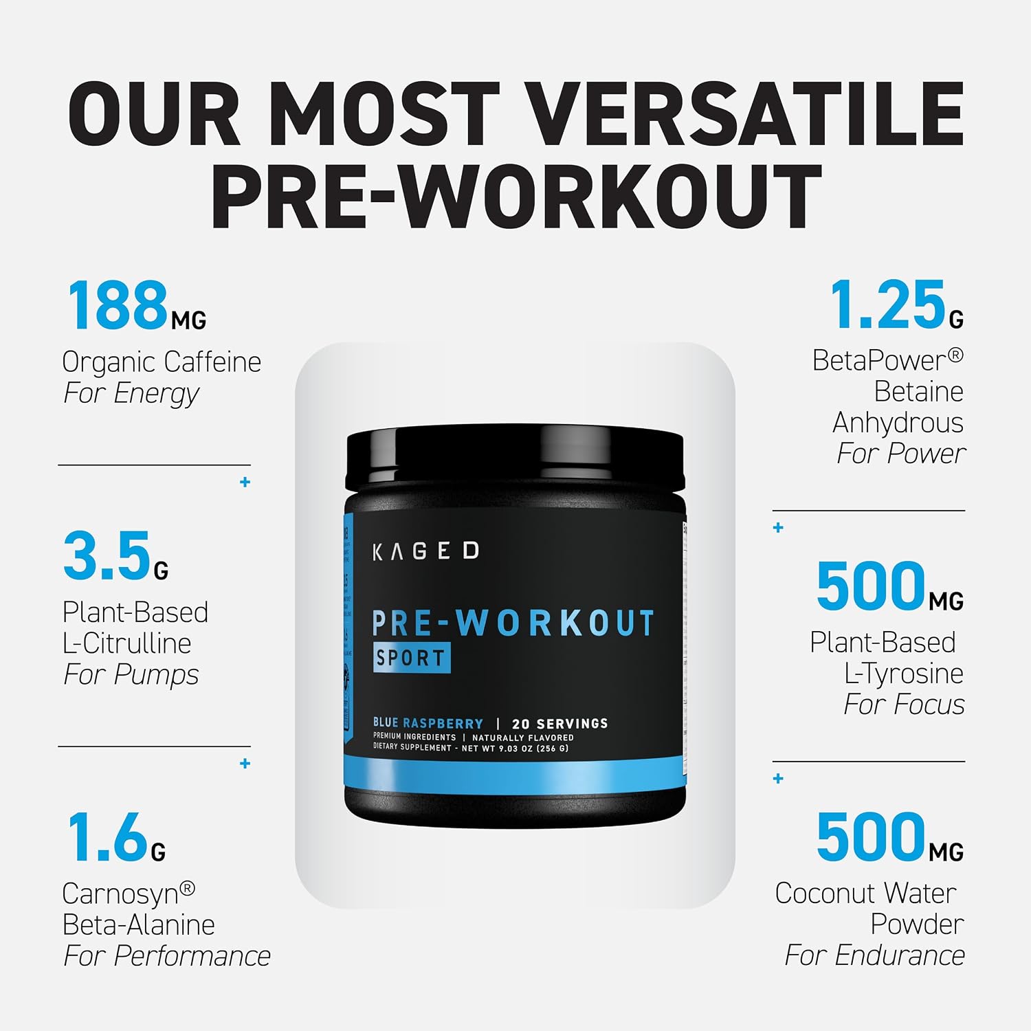 Kaged Sport Pre Workout Powder for Men & Women, Mango Lime, Sport Certified, 188mg Caffeine, Nitric Oxide Supplement, Beta Alanine for Energy