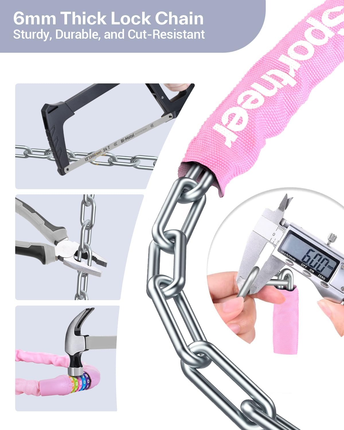 Sportneer Bike Lock: 5 Digit Combination High Security Anti Theft Bike Chain Lock - 3.2/3.6/4ft Heavy Duty Keyless Bicycle Lock for Bike, Motorcycle, Scooter, Door & Gate - 4/6mm Thick, Easy to Use