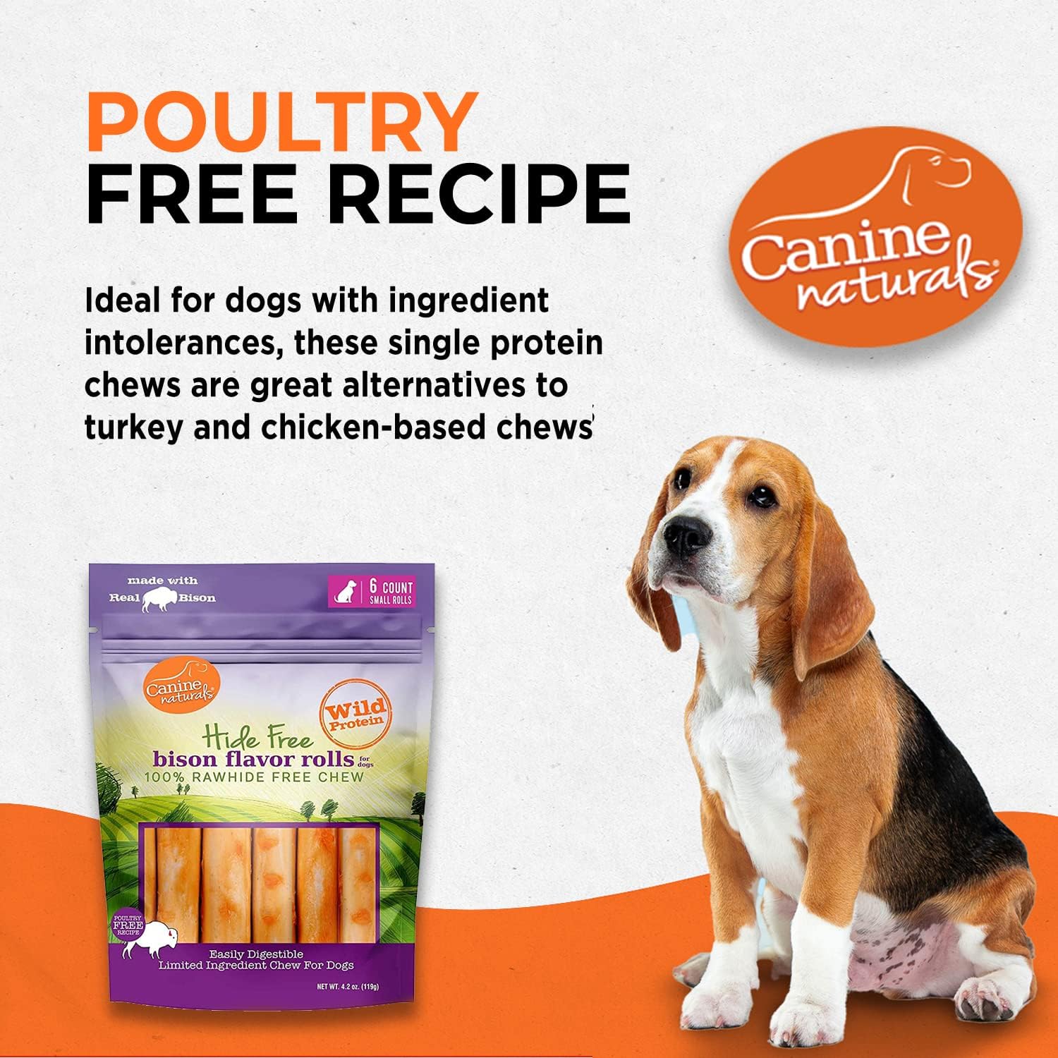 Canine Naturals Rawhide Free Chicken Recipe Dog Chews, Mini Rolls, 6 Count