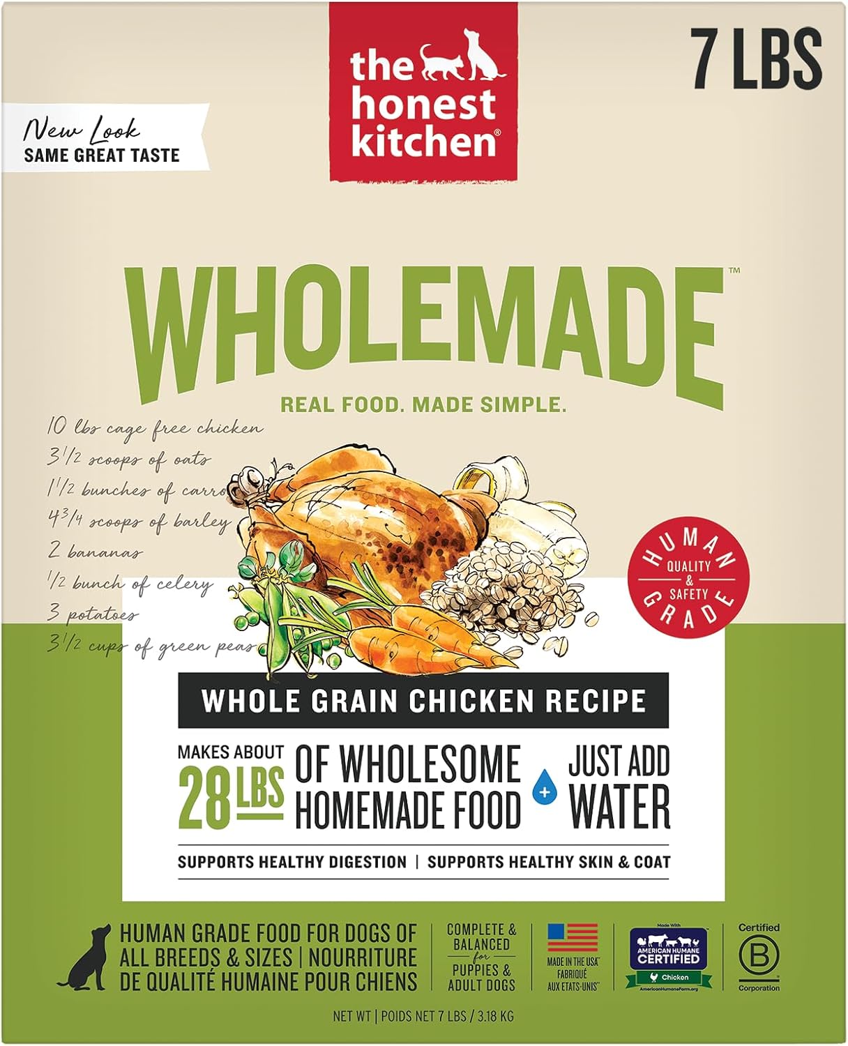 The Honest Kitchen Human Grade Wholemade™ Dehydrated Whole Grain Dog Food – Complete Meal or Dog Food Topper – Turkey 4 lb (Makes 16 lbs)