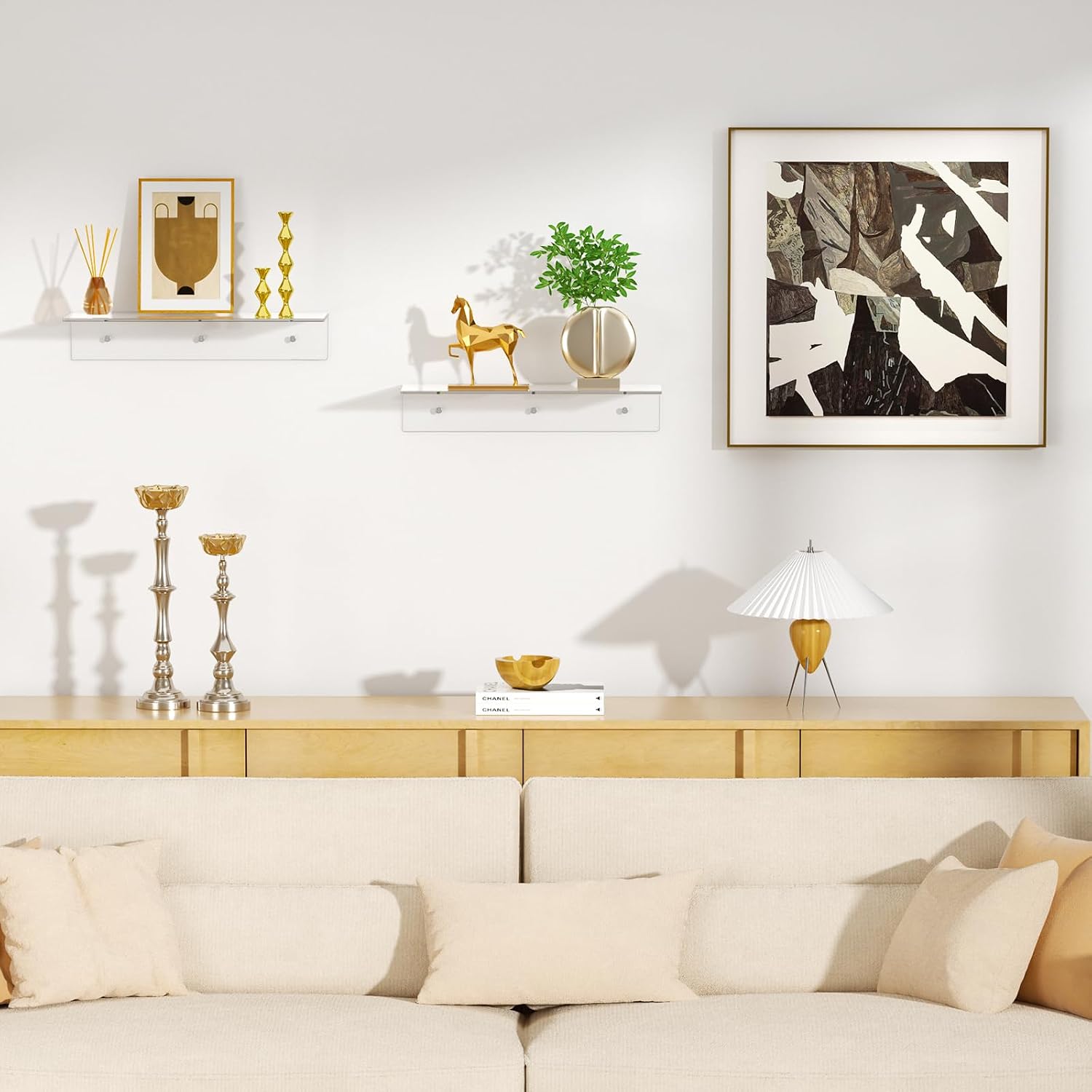FEMELI 2 PCS 12" Acrylic Floating Shelves, Clear Shelf for Wall Display