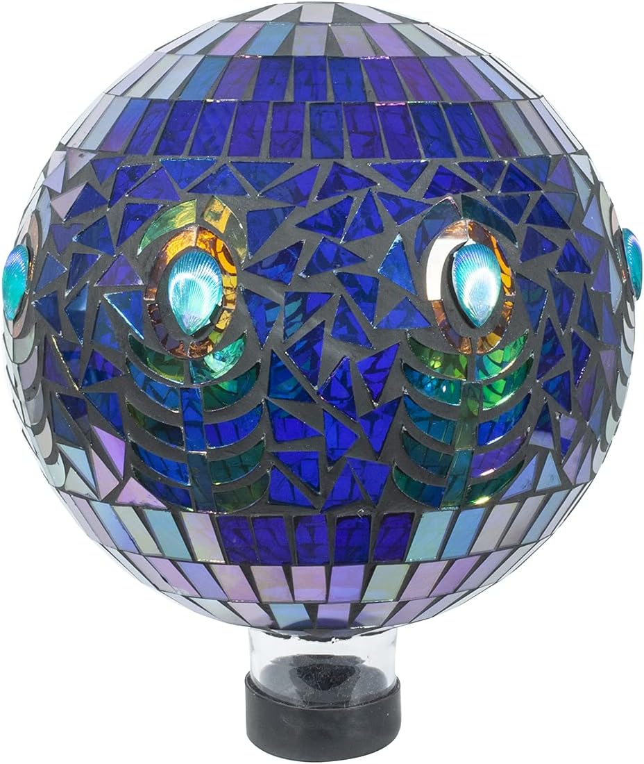 Echo Valley Products 8243 Translucent Peacock Mosaic Gazing Globe Outdoor Décor for Lawns and Gardens, Blue, 10 inches