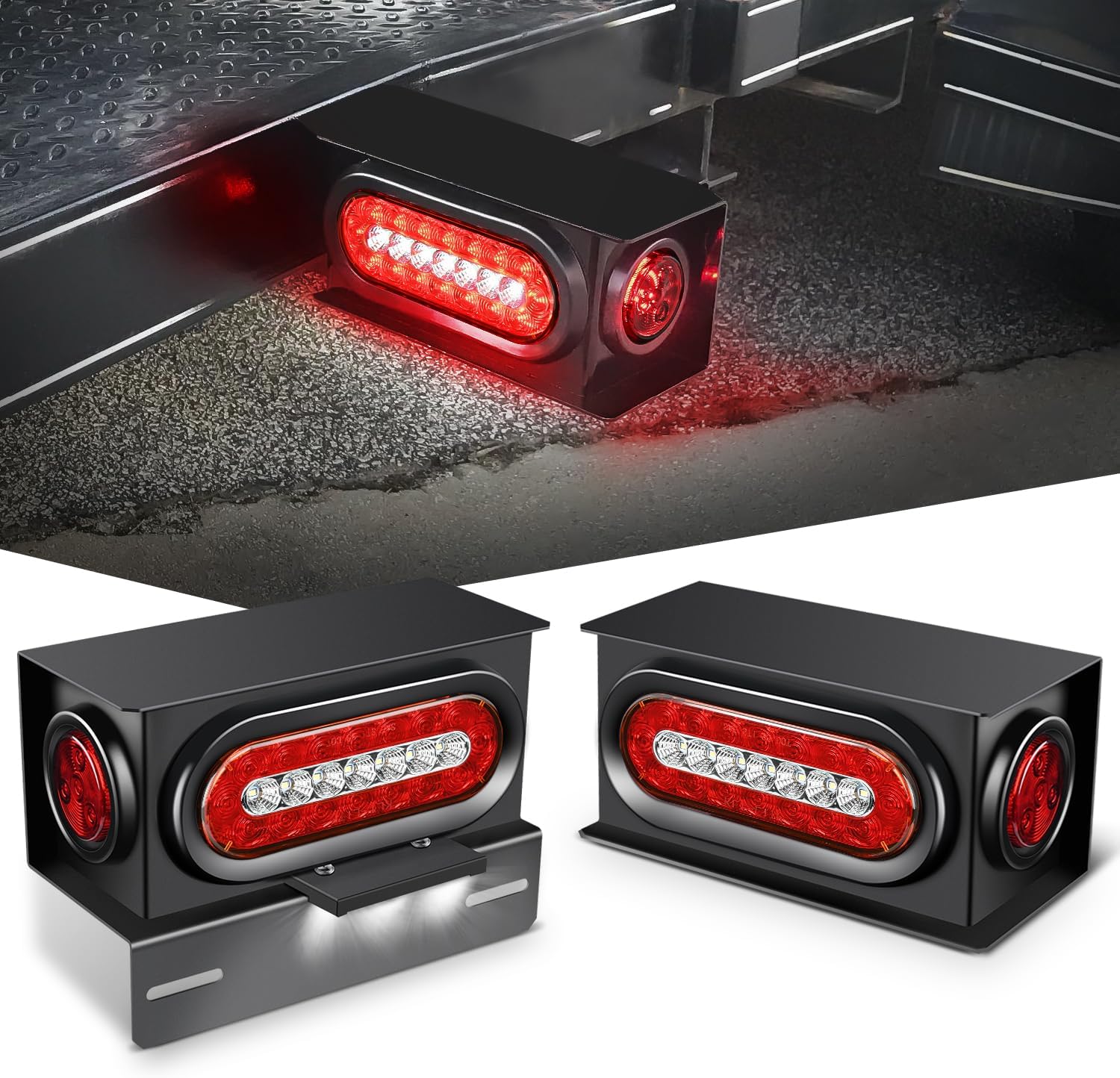Nilight Steel Weld-On Trailer Light Box Kit with 6 Inch Oval LED Tail Light