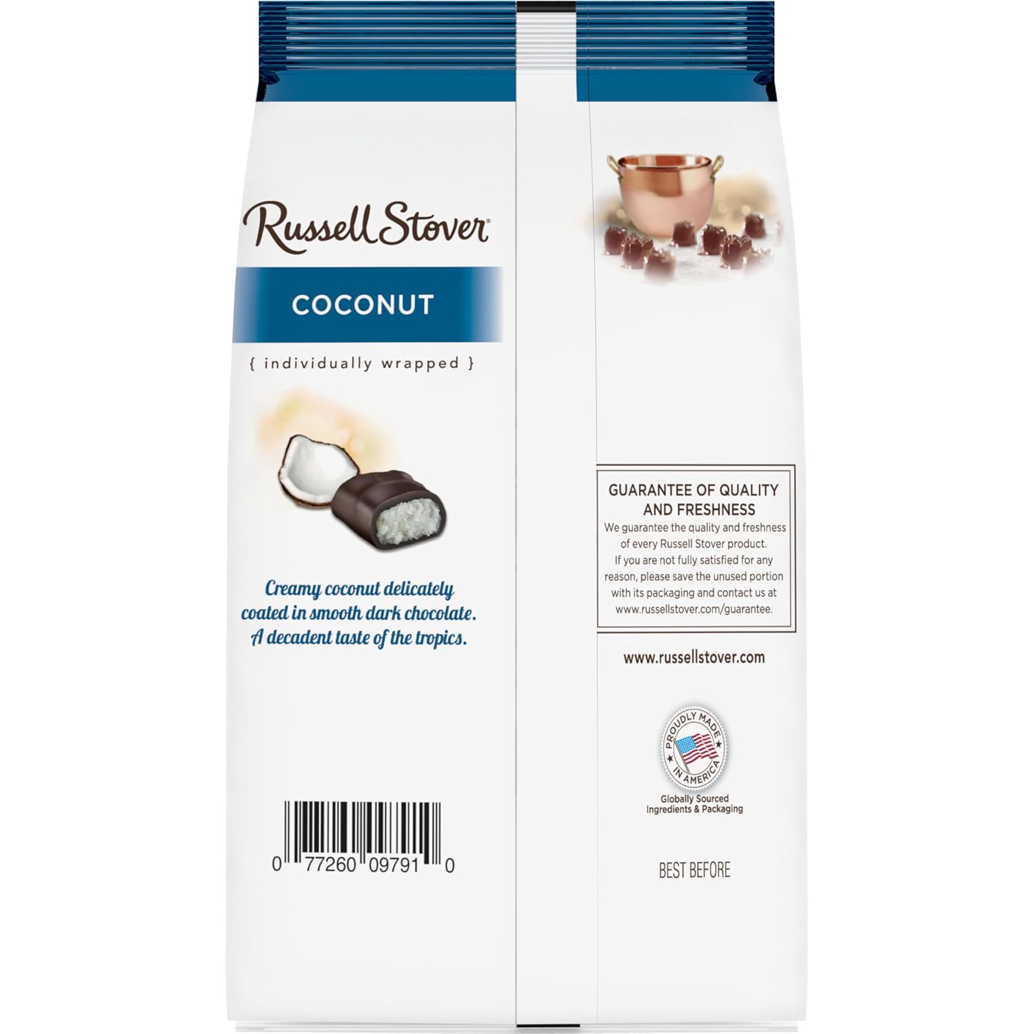 Russell Stover Dark Chocolate Coconut Mini Gusset Bag 6 Ounce Russell Stover Chocolate Coconut Chocolate Candy Bag; Sweet Coconut Covered in Rich Chocolate Candy, Individually Wrapped