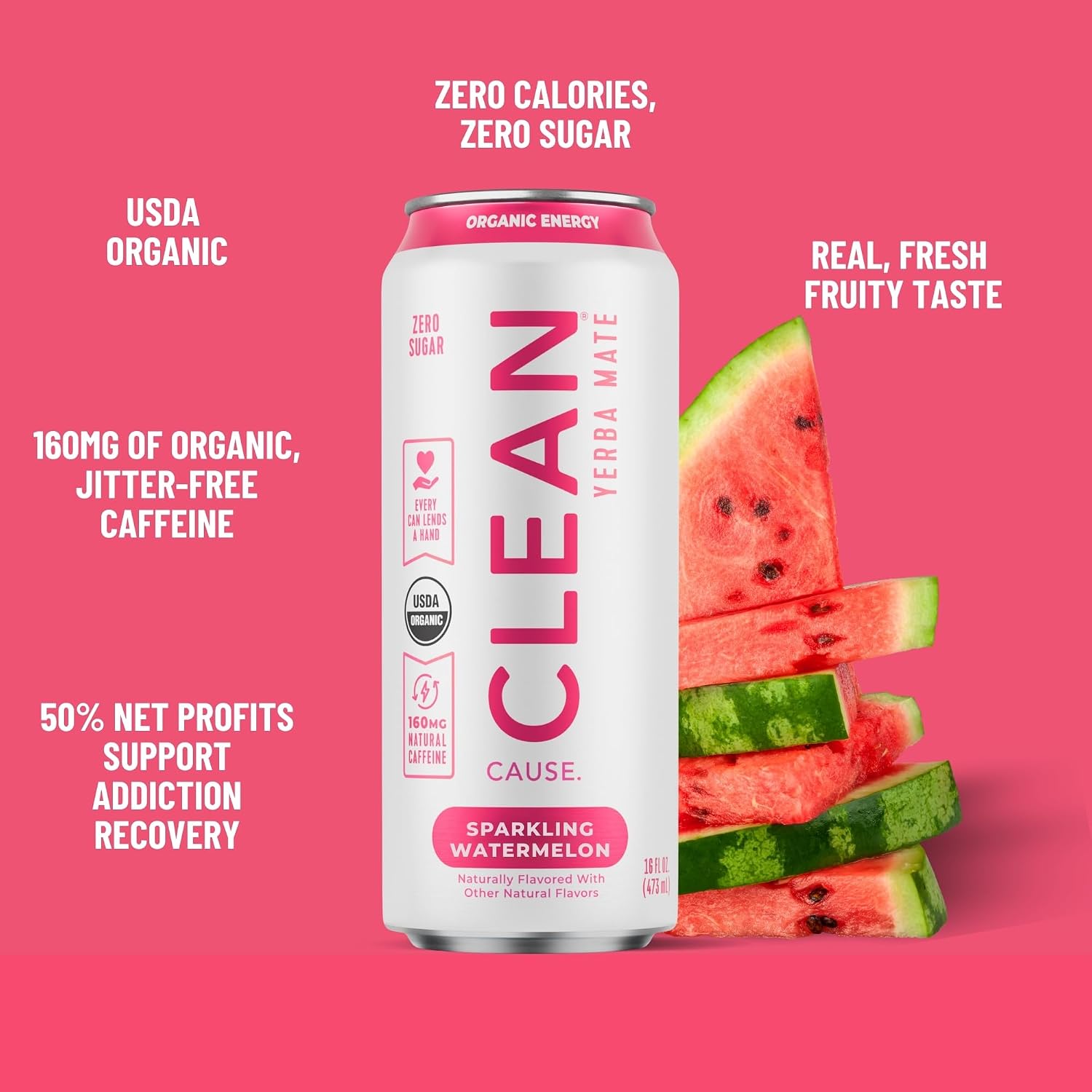 CLEAN Cause Zero Sugar Yerba Mate Organic Energy Orange Ginger, 12Pack 16oz