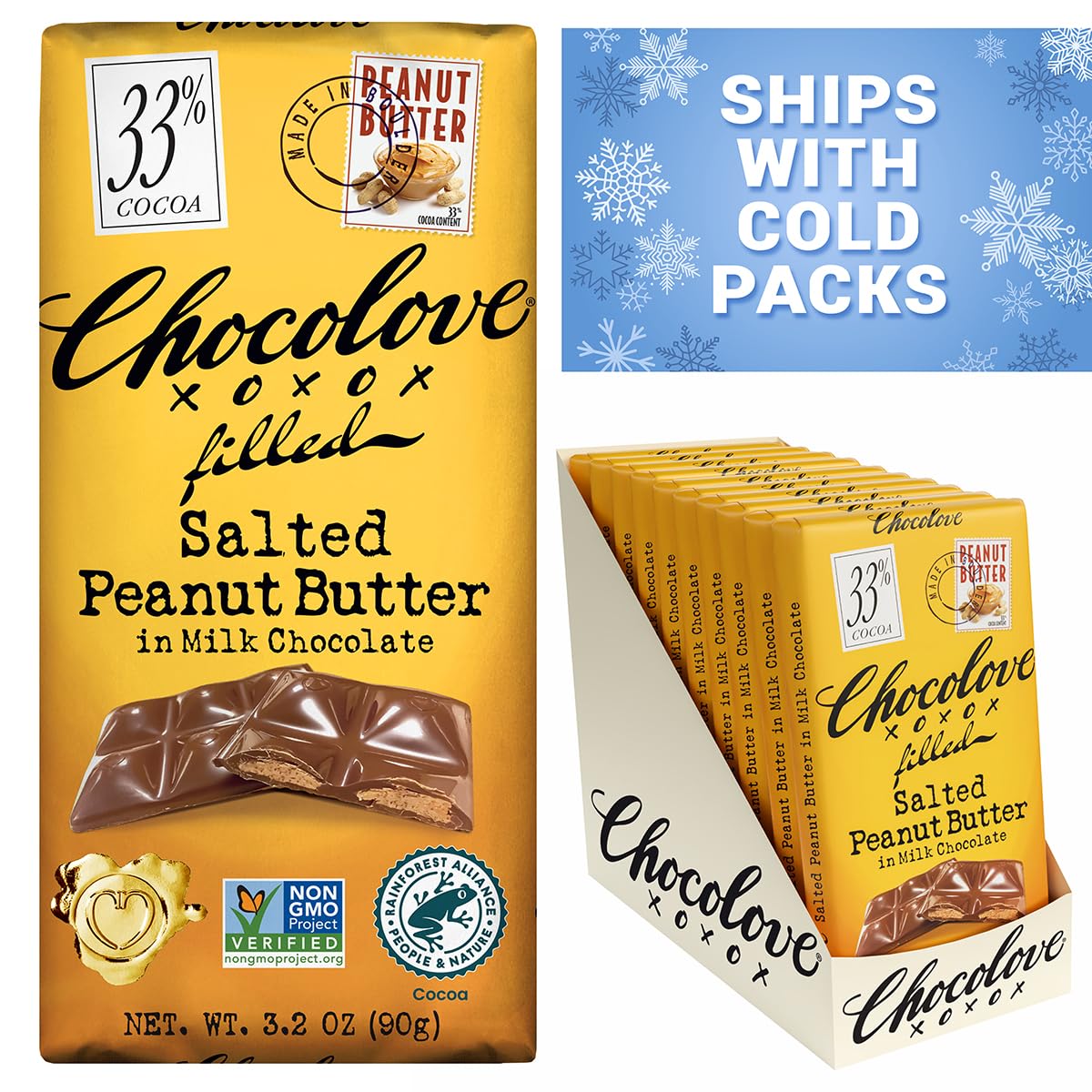 Chocolove Salted Caramel Chocolate Bars | 55% Cocoa | Silky Caramel with a Hint of Salt | Made with Premium Chocolate | Non-GMO, & Gluten-Free, 3.2 oz Bar (10 Pack)