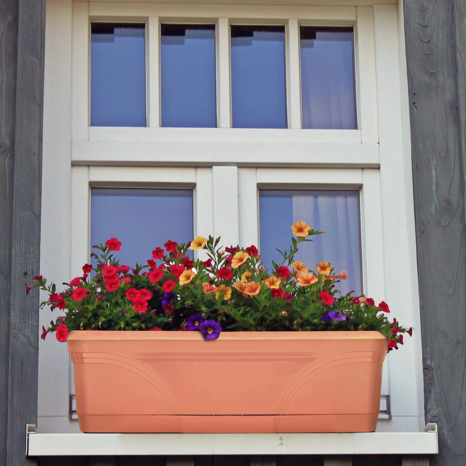 Southern Patio 36 Inch Medallion Weatherproof and Sunray Protected Plastic Hanging Windowsill Garden Box Planter with Drainage Holes, Black