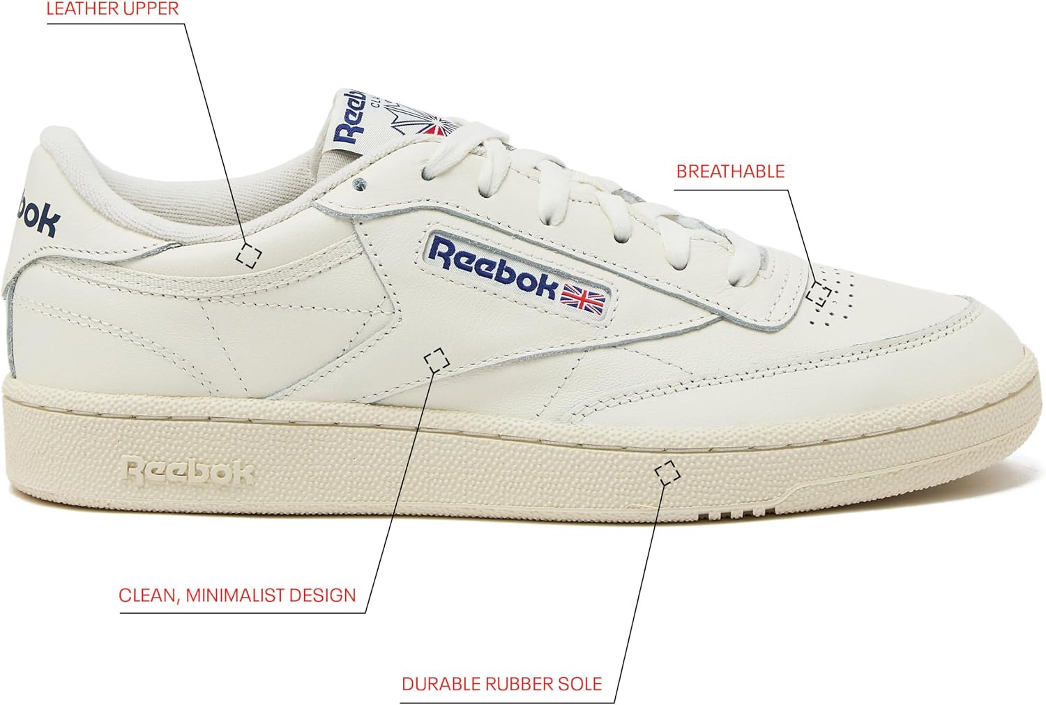 Reebok Club C 85 Mens Tennis Shoes, Casual Fashion White Sneakers for Men