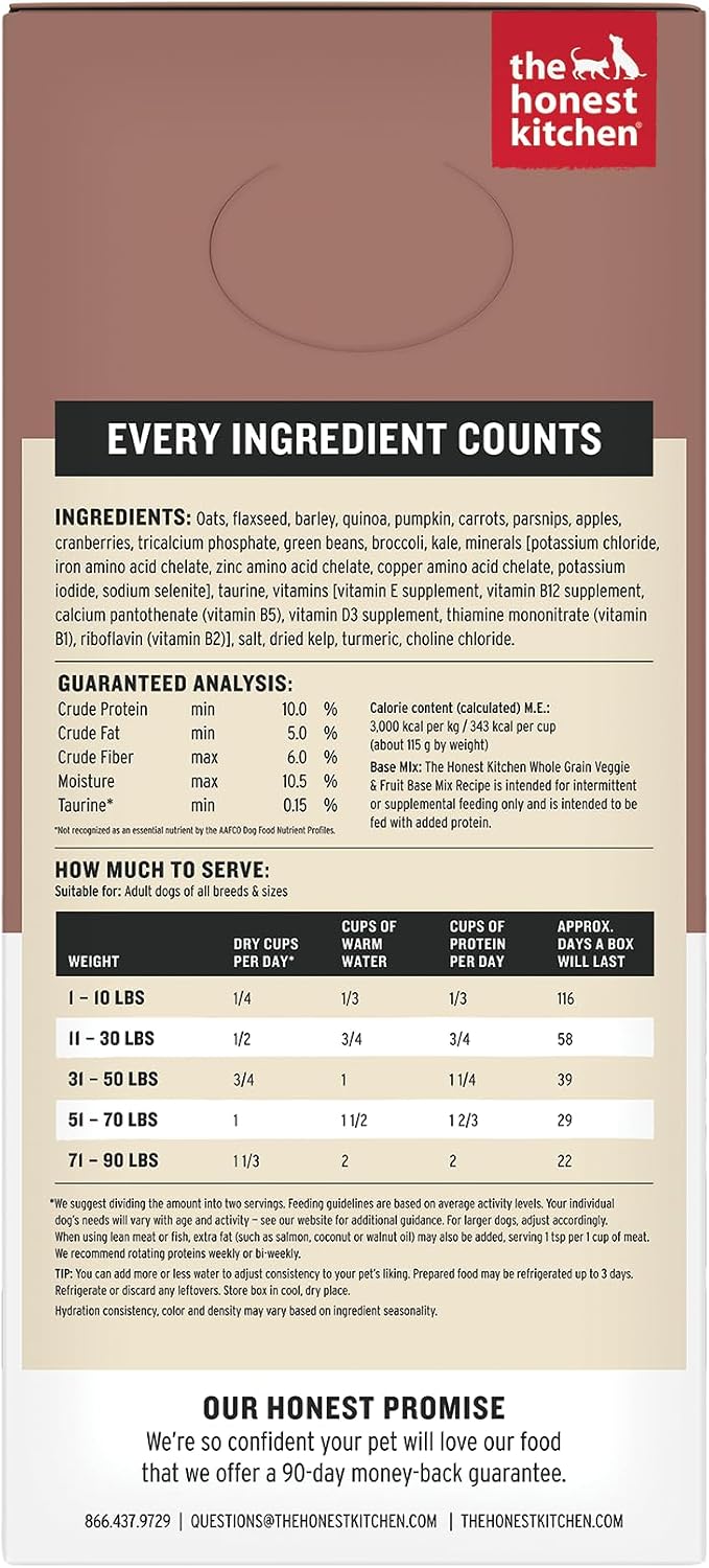 The Honest Kitchen Wholemade Whole Grain Dog Food Base Mix, Veggie & Fruit, Human Grade, Easy Homemade Dog Food Starter, Just Add Water