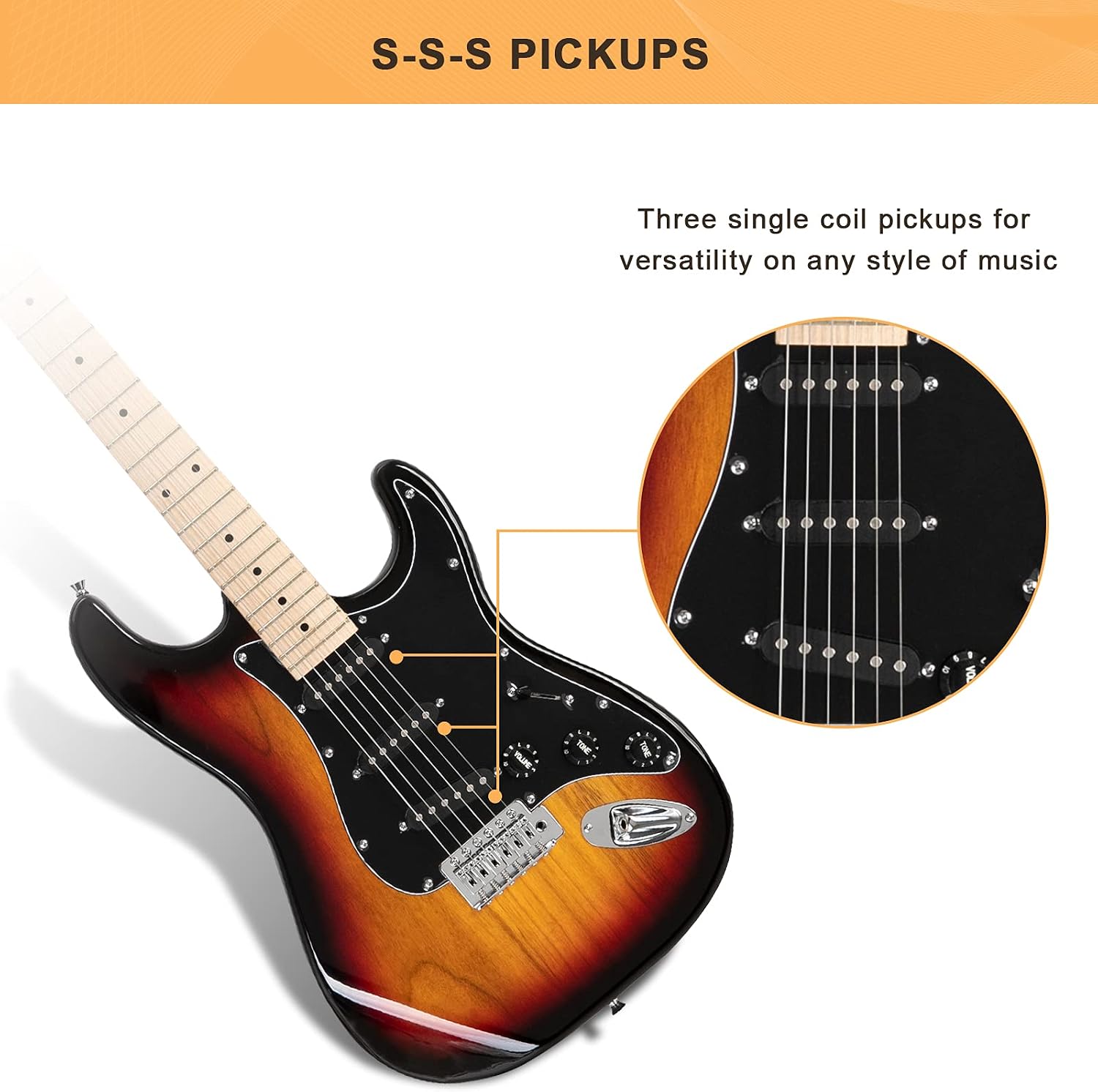 GLARRY Full Size Electric Guitar for Music Lover Beginner with 20W Amp and Accessories Pack Guitar Bag (DARK BLUE, 39" Right Handed)