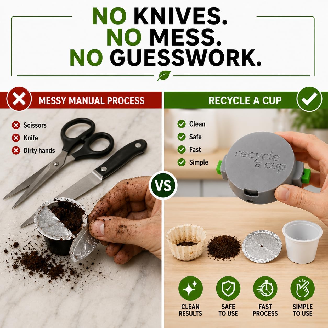 K-Cup Recycling Tool, Coffee Pod Cutter, 2 Pack | Separates plastic body for easier recycling. Works best with Keurig pods, fits most pod brands