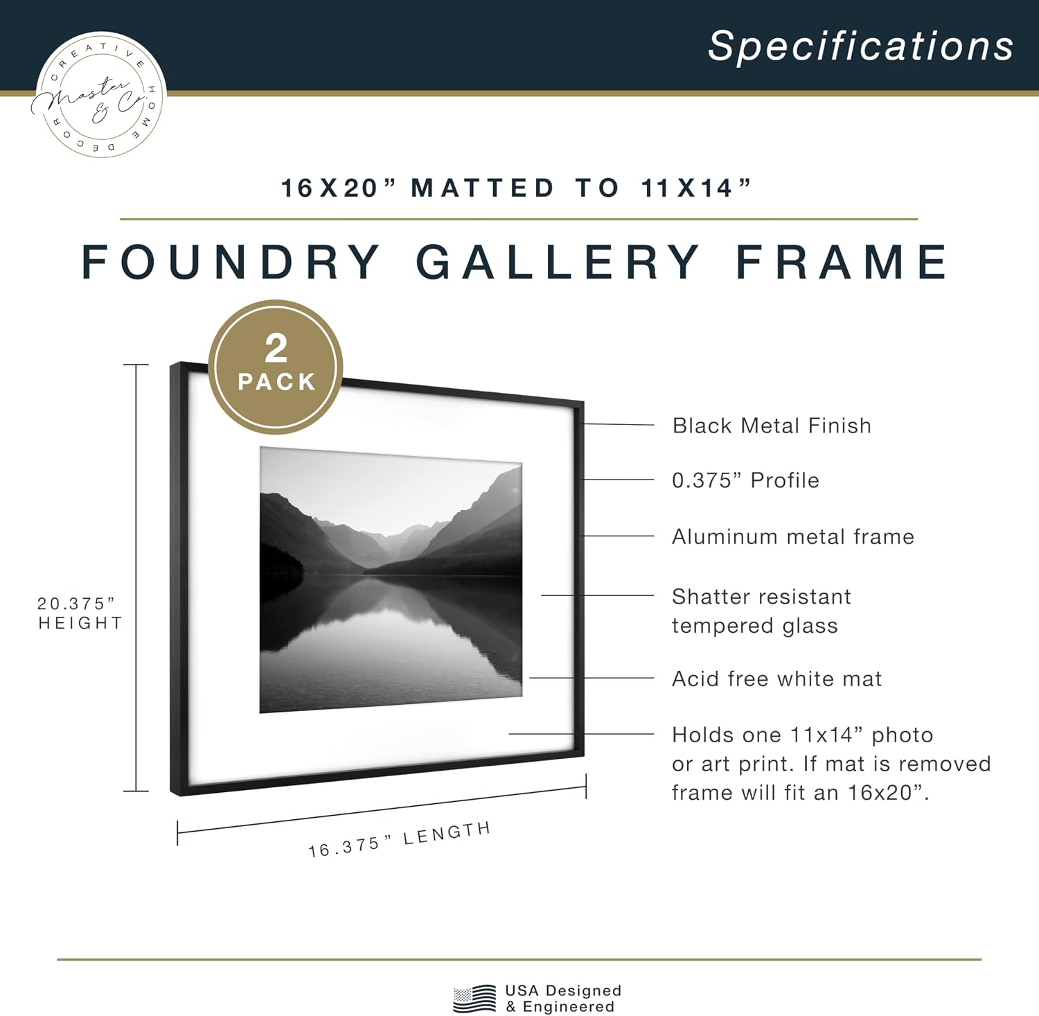 MCS Master & Co. Foundry Metal Picture Frame, 12x12 Matted to 8x8