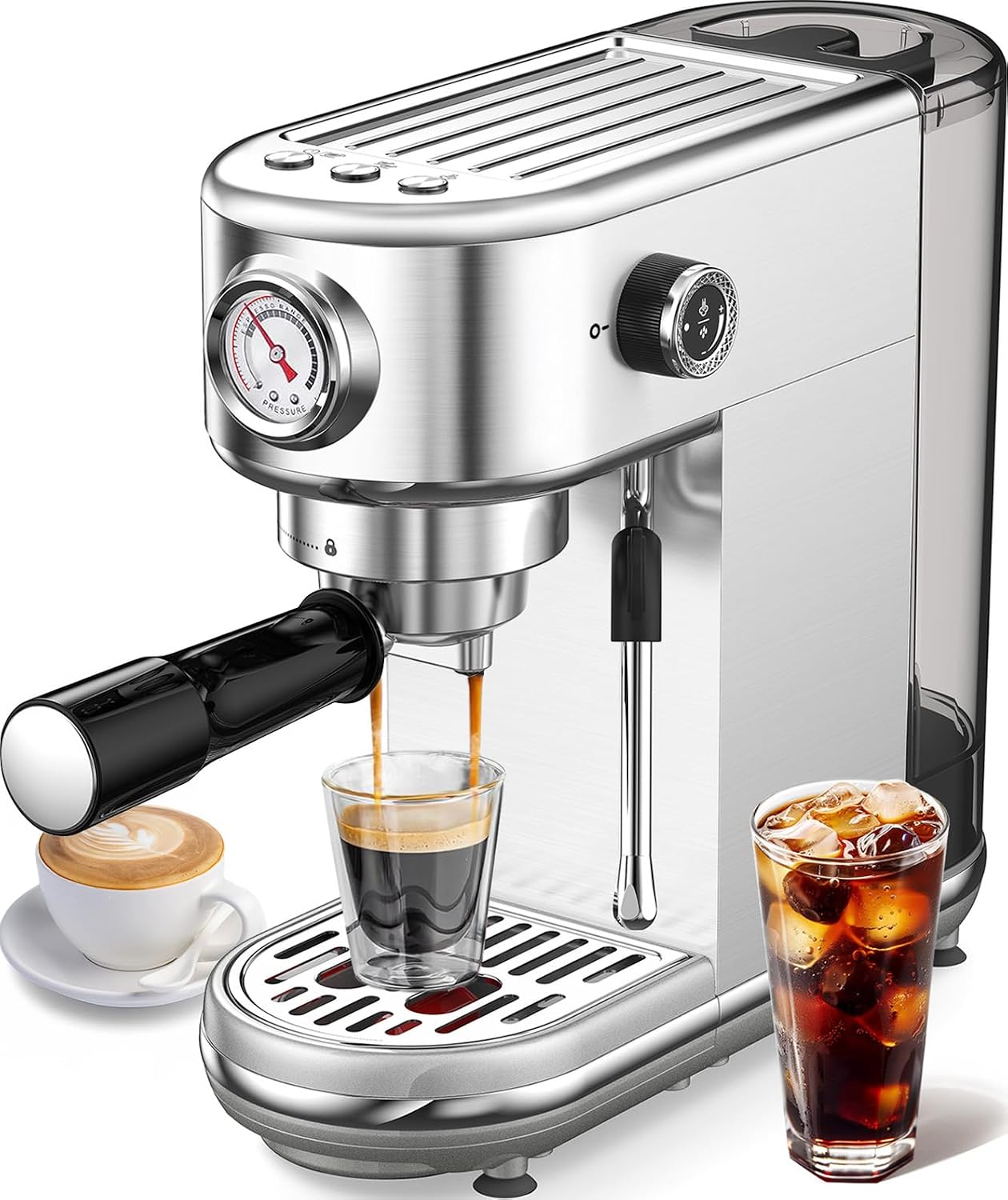 atatix 20 Bar Espresso Machine with Milk Frother, Compact Espresso Maker | Stainless Steel Coffee Machine with Precise Temp Control, 44oz Removable Water Tank for Latte, Cappuccino, White