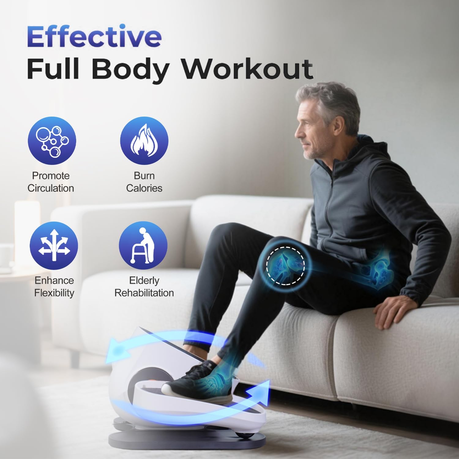 Under Desk Elliptical, Quiet Motorized Leg Exerciser with Remote Control | Quiet pedal exerciser for seniors, home and office use