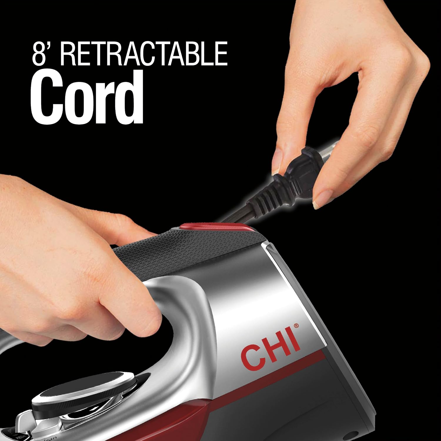 CHI Steam Iron for Clothes with Vertical Steam Burst, 8" Retractable Cord | Titanium Ceramic Soleplate, Electronic Temperature Control, 1700 Watts