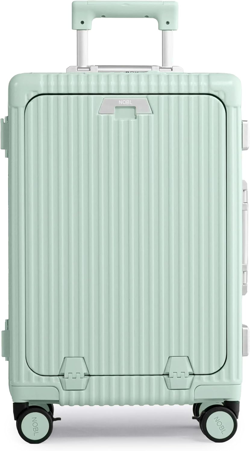 Nobl Travel Carry on Luggage, Zipperless Aluminum Frame, TSA Locks | PC Hard Shell Suitcase, Airline Approved, 360° Spinner Wheels, USB Charging Port, Cup & Phone Holder, 22.5x15x9.5, Ivory