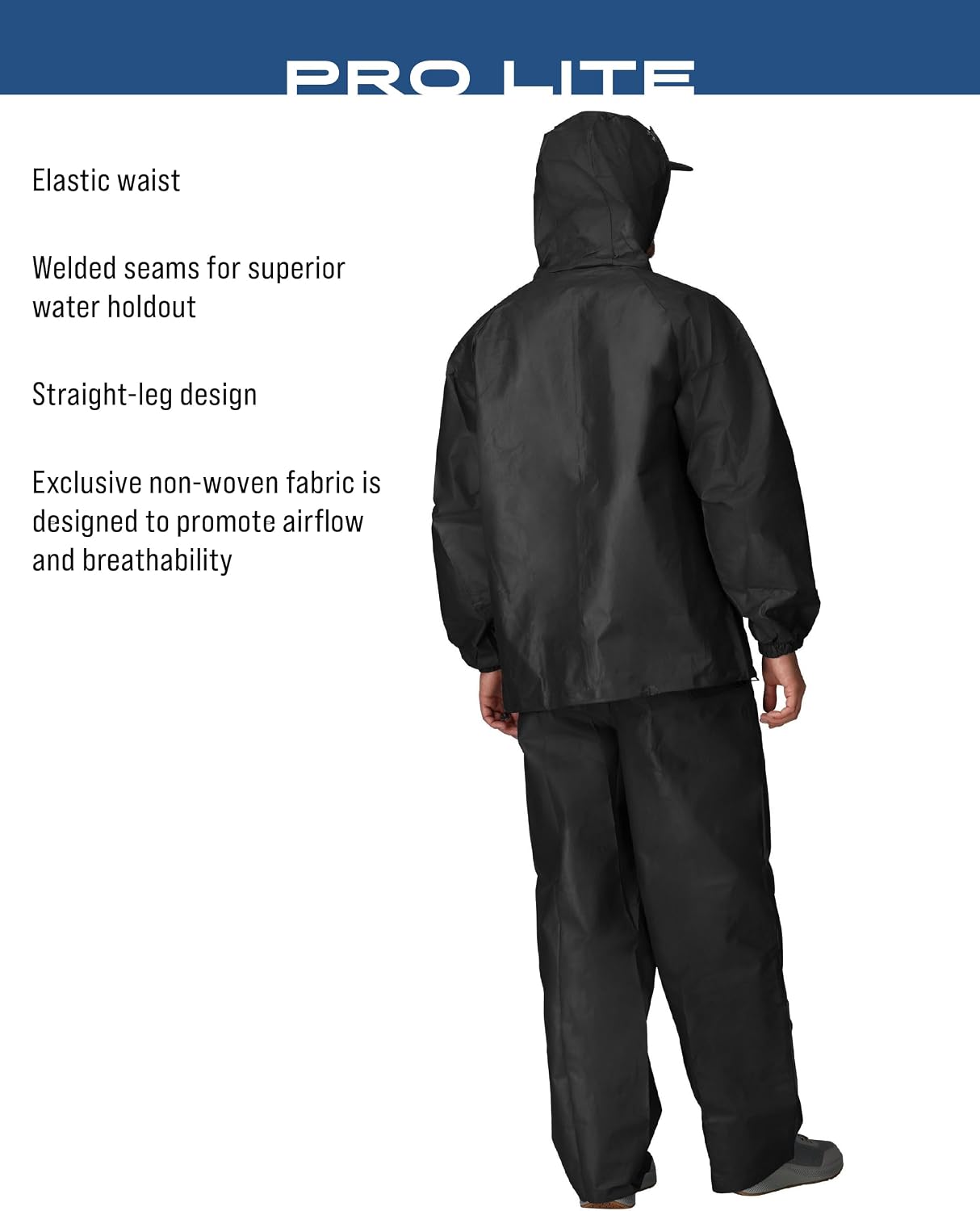 FROGG TOGGS Men's Pro Lite Rain Suit, Waterproof, Breathable, Dependable Wet Weather Protection, Carbon Black, XL/XXL