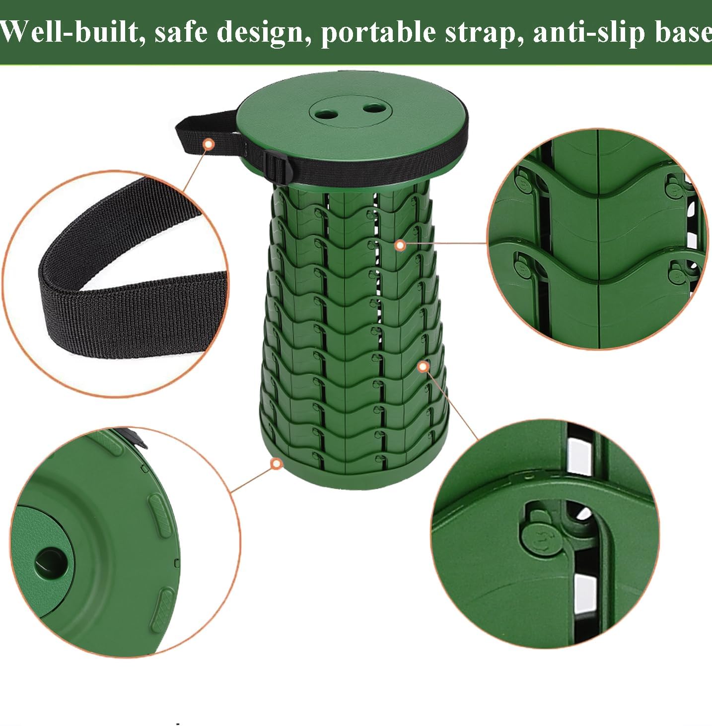 Fishboy Collapsible Stool for Adults, Portable Folding Camping Seat, 400lbs