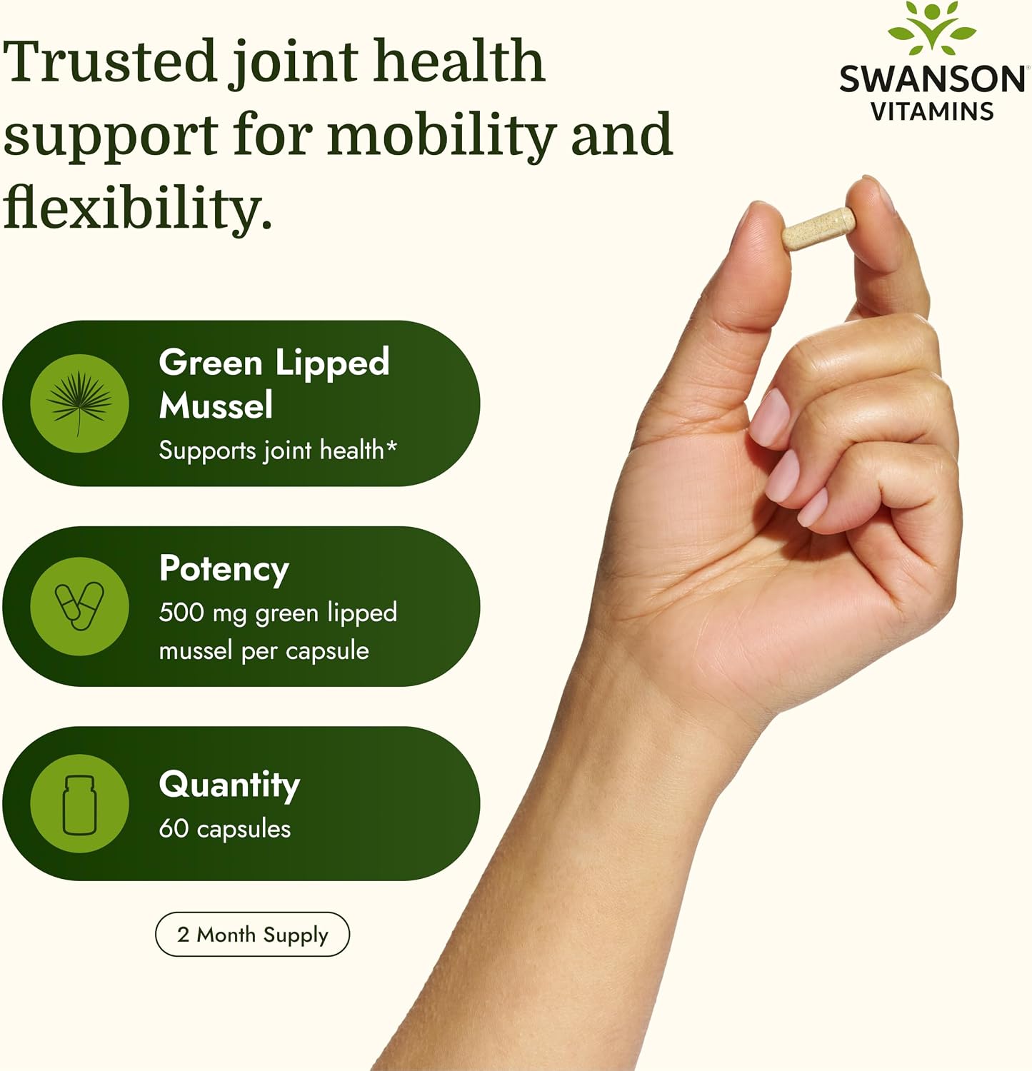 Swanson Green Lipped Mussel (Freeze-Dried) (500mg Each, 60 Capsules) | New Zealand Joint Health and Mobility Supplement, Natural Formula May Support Heart Health and Digestive Function