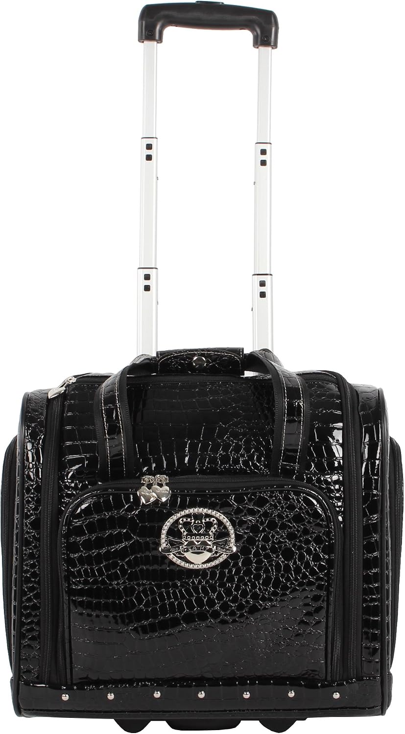Kathy Van Zeeland Croco PVC Designer Underseat Luggage - 15 Inch Carry On Suitcase for Women- Lightweight Under Seat Bag with 2-Rolling Spinner Wheels (Burgundy)