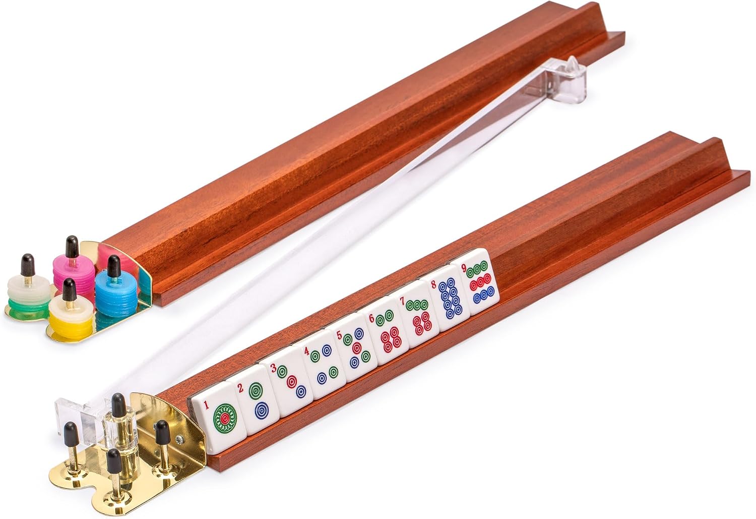 Yellow Mountain Imports American Mahjong Set, Little Birdie with Wooden Case, Wooden Racks with Acrylic Pushers, Wright Patterson Scoring Coins, Dice, & Wind Indicator