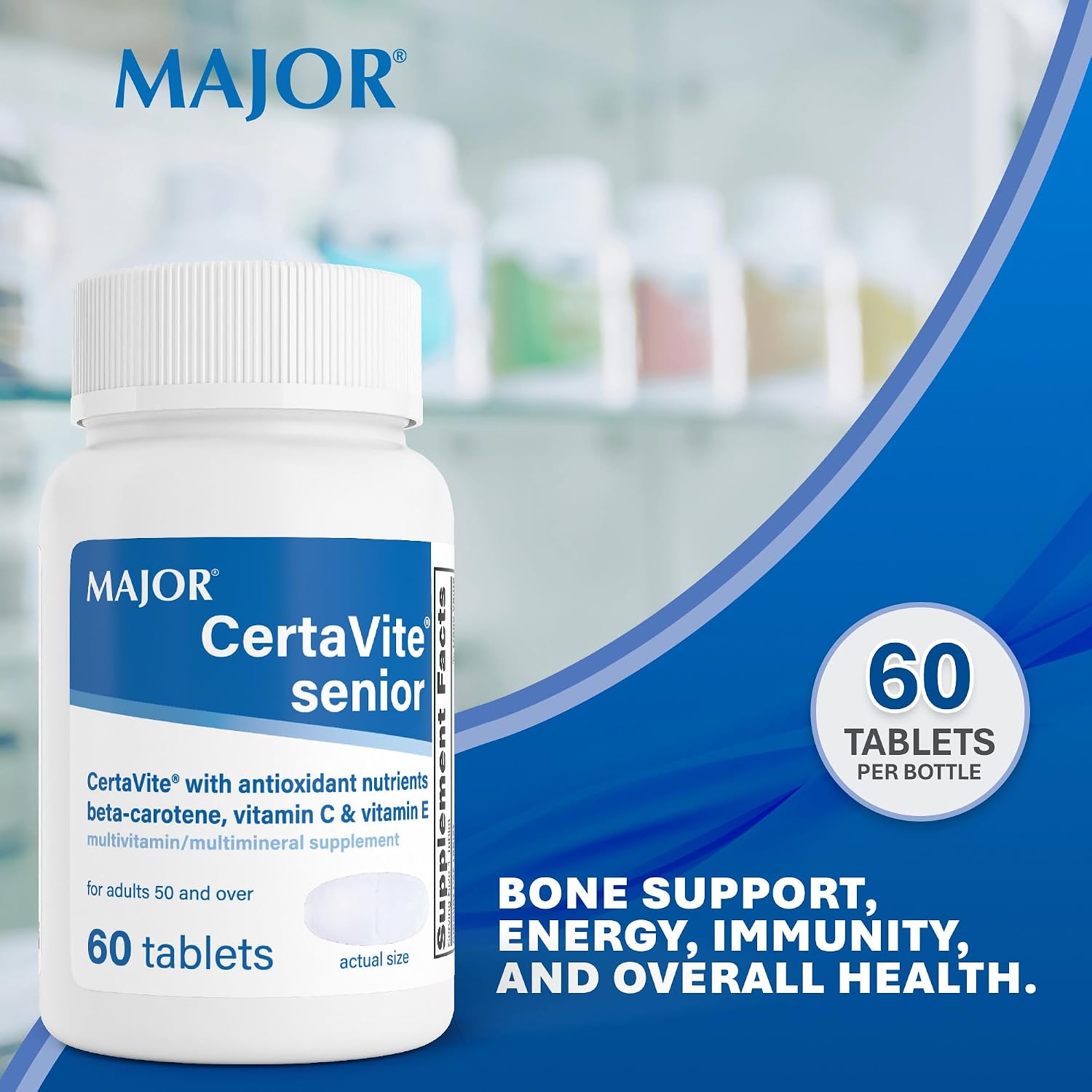 MAJOR CertaVite Senior Multivitamin with Antioxidants, 60 Tablets | Multivitamin for Women and Men With Beta-Carotene, Iron, Vitamin C and E