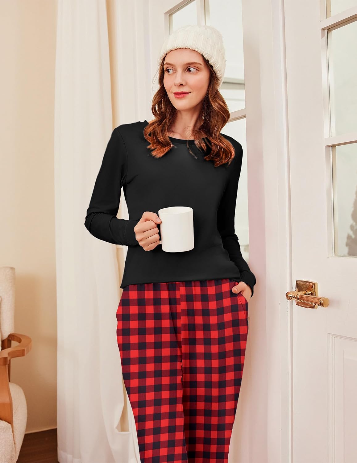 Ekouaer Womens Pajamas Sets Long Sleeve Tops with Jogger Pants
