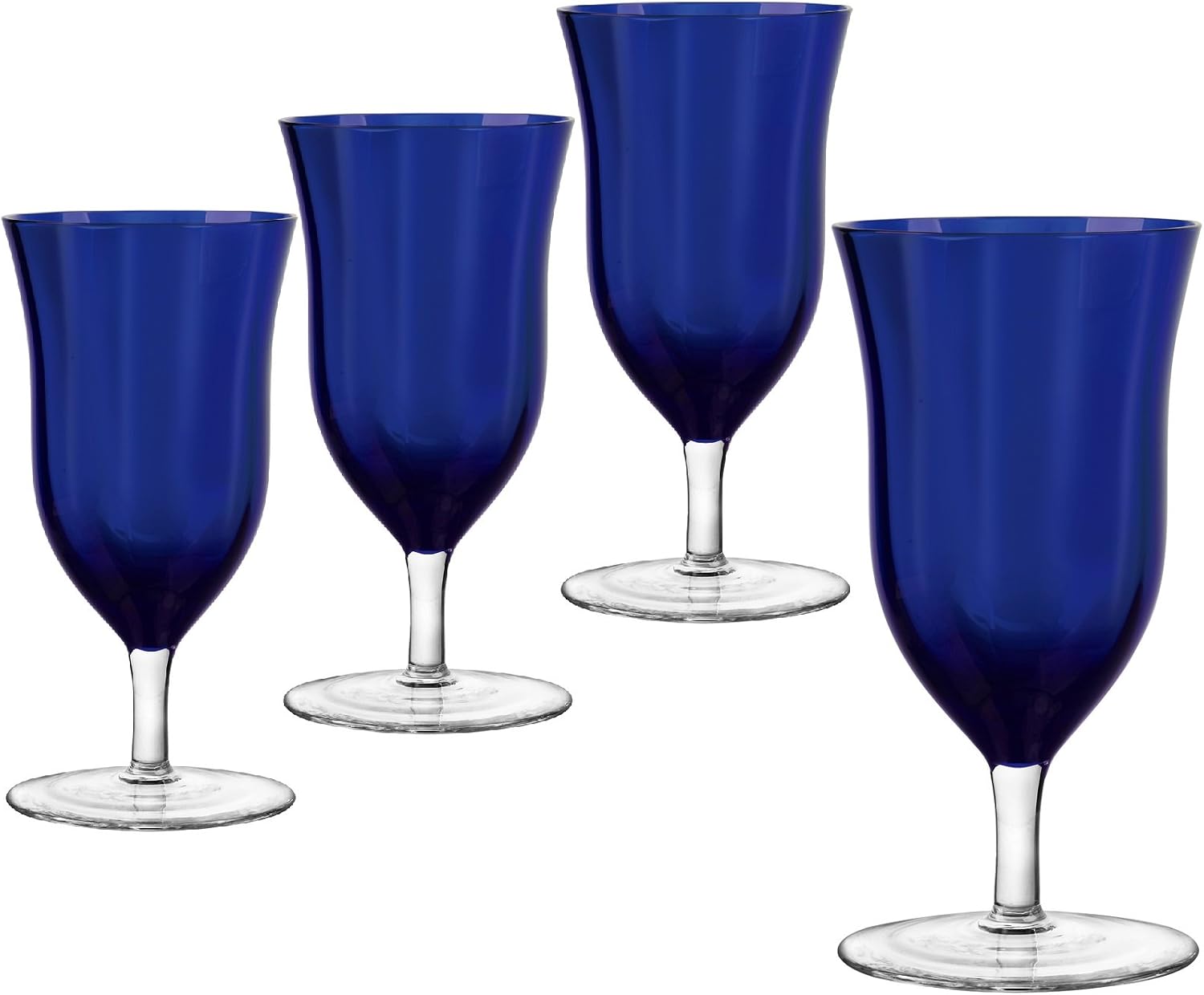 QUALIA Meridian Blue Drinking Glasses Set of 4, Cobalt Blue Goblets Glassware, Colored Iced Tea Glasses with Optic Effect