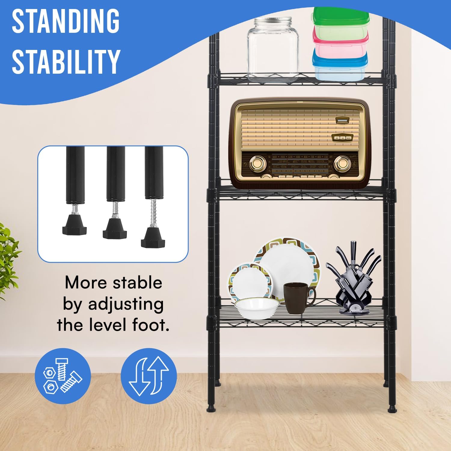 PayLessHere | 6-Tier Wire Shelf with Wheels | 45"x18"x82" | Black