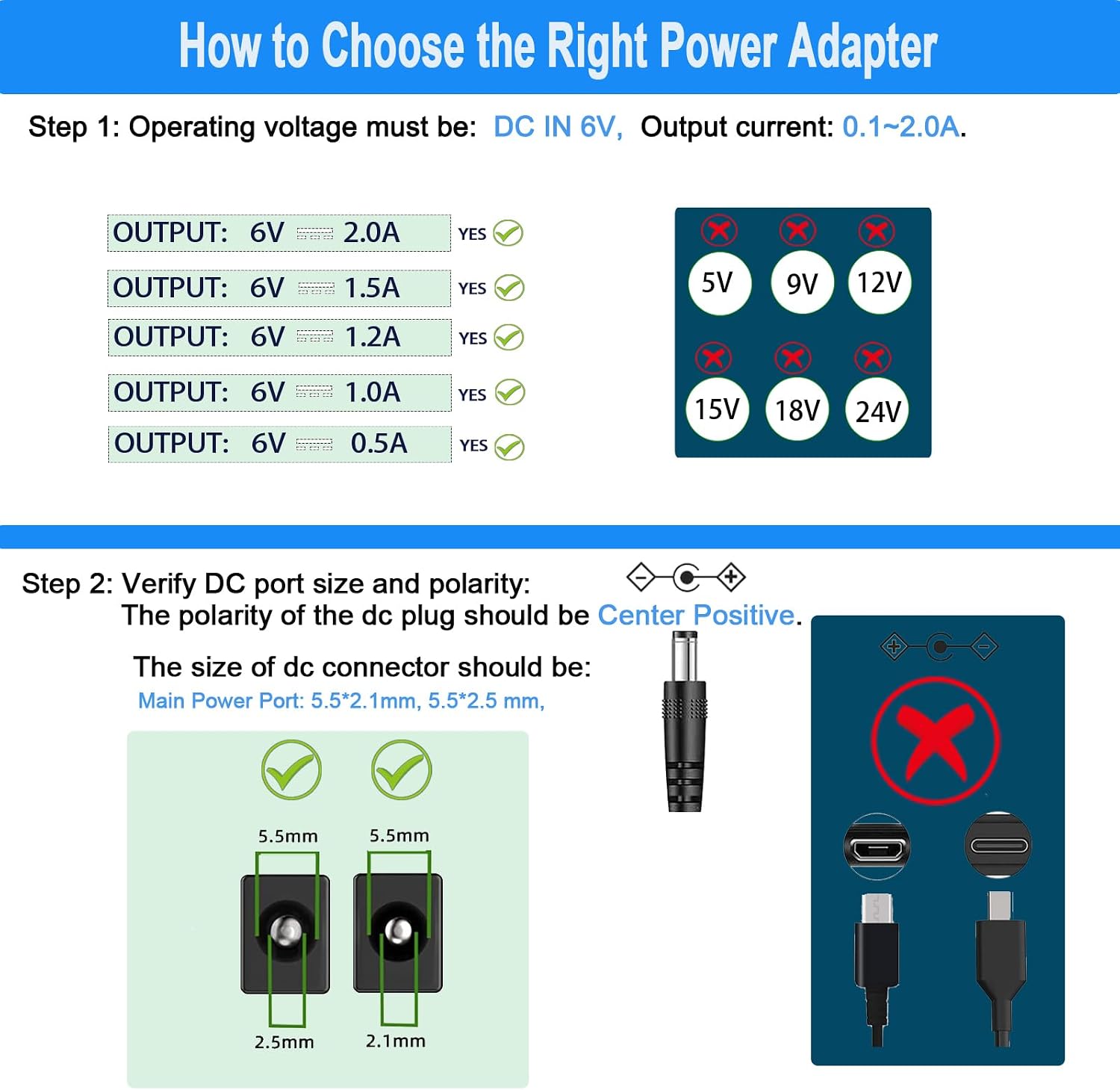 6V 2A Power Supply Cord, for ProForm and Nordictrack Elliptical Charger. | for ProForm 850 510E 480 490 500 600 LE, 390 395 475 510 EX