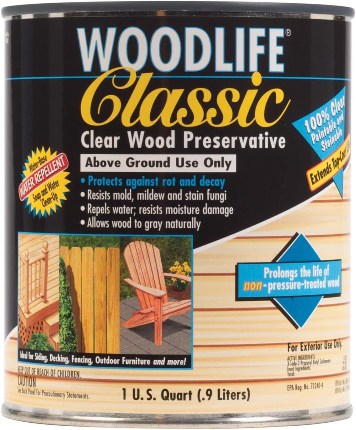Rust-Oleum WOODLIFE 902 Wolman Classic Clear Wood Preservative-Above Ground, Quart, 0.95 Liters | Protects Against Rot & Decay, Above Ground Wood Protection, Clear Preservative Formula, Quart