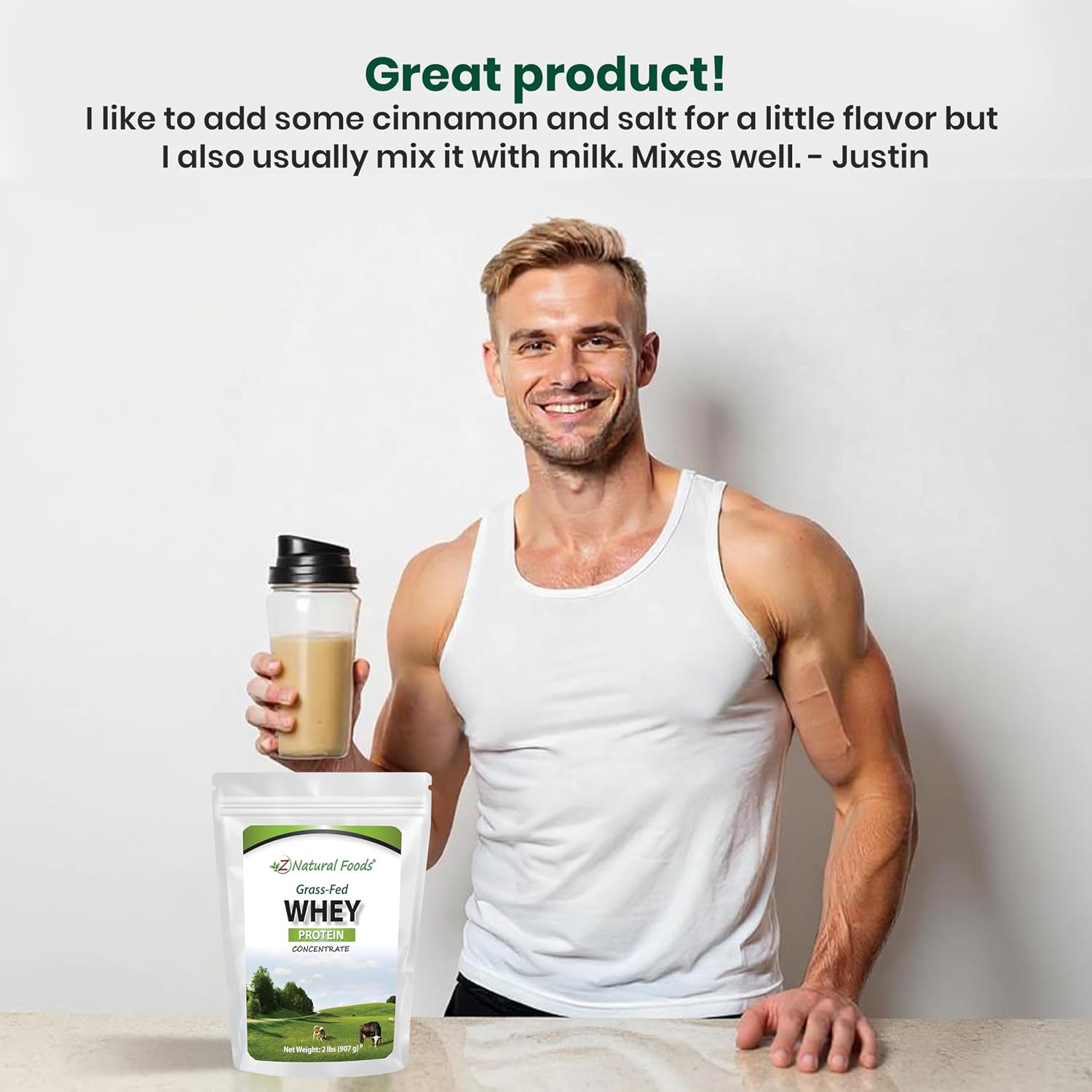 Z Natural Foods Grass-Fed Whey Protein Concentrate - Cold Processed, 1 lb