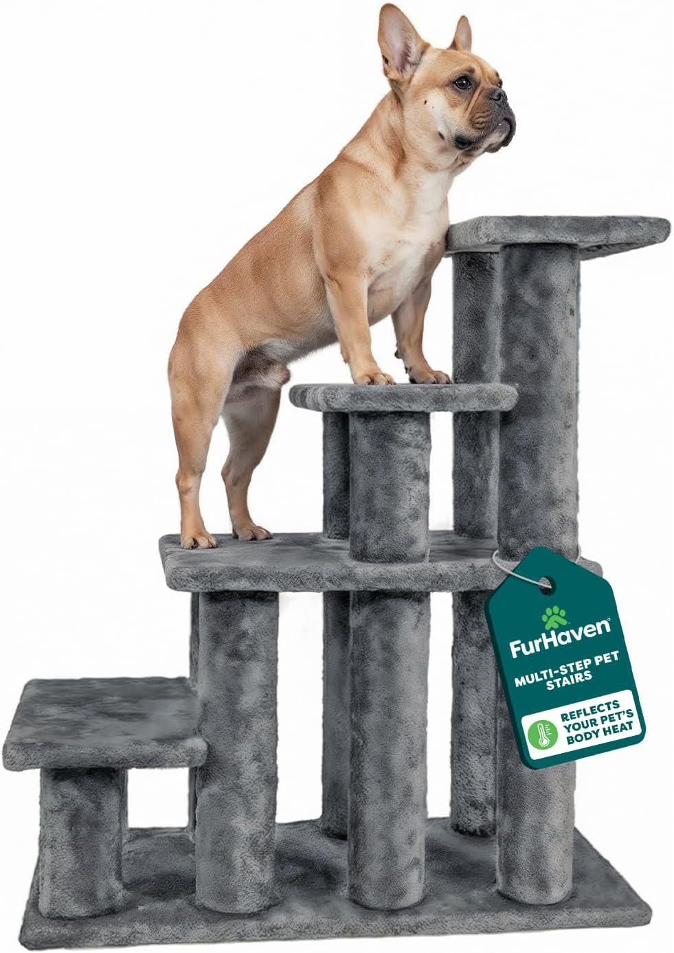 Furhaven Steady Paws Multi-Step Pet Stairs for High Beds & Sofas - Cream, 3-Step