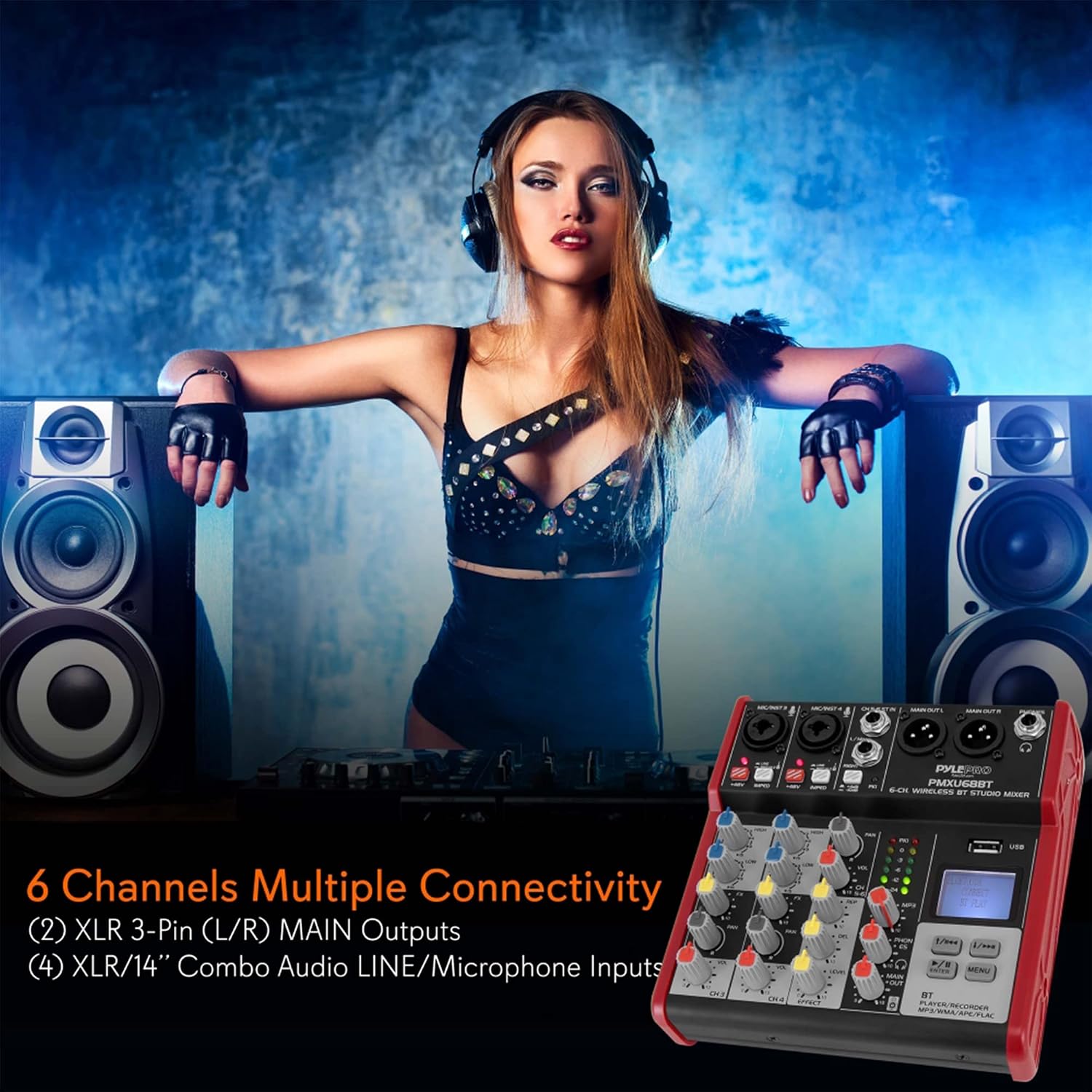 Pyle Studio Audio Sound Mixer Board - 4 Channel Bluetooth Compatible Professional Portable Digital DJ Mixing Console W/USB Mixer Audio Interface