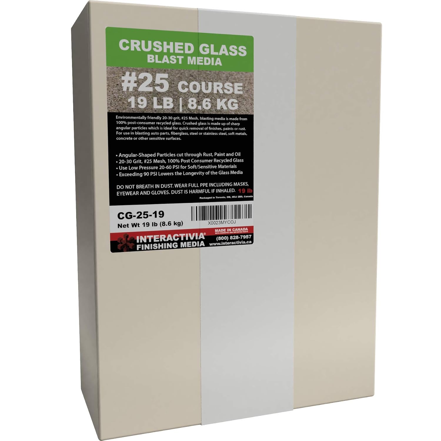 20-30 Grit (#25) Crushed Glass Abrasive - 19 lb or 8.6 kg - Blasting Abrasive Media (Course - Very Large) #25 Mesh - 940 to 559 Microns - for Blast