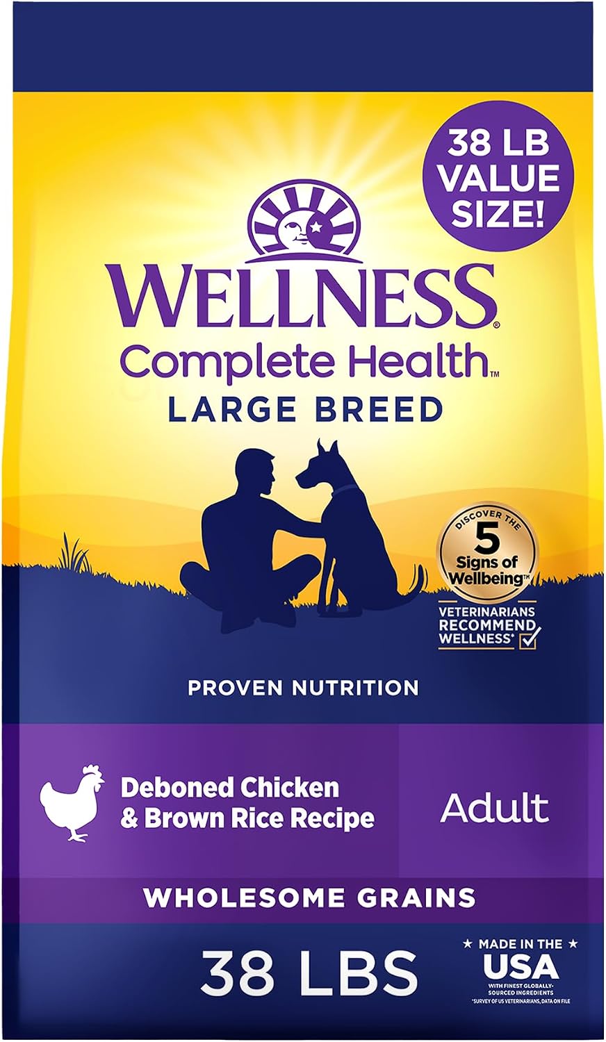 Wellness Complete Health Large Breed Puppy Dry Dog Food, Wholesome Grain Kibble, Natural, Chicken, Brown Rice and Salmon Meal Recipe, 30 lb Bag