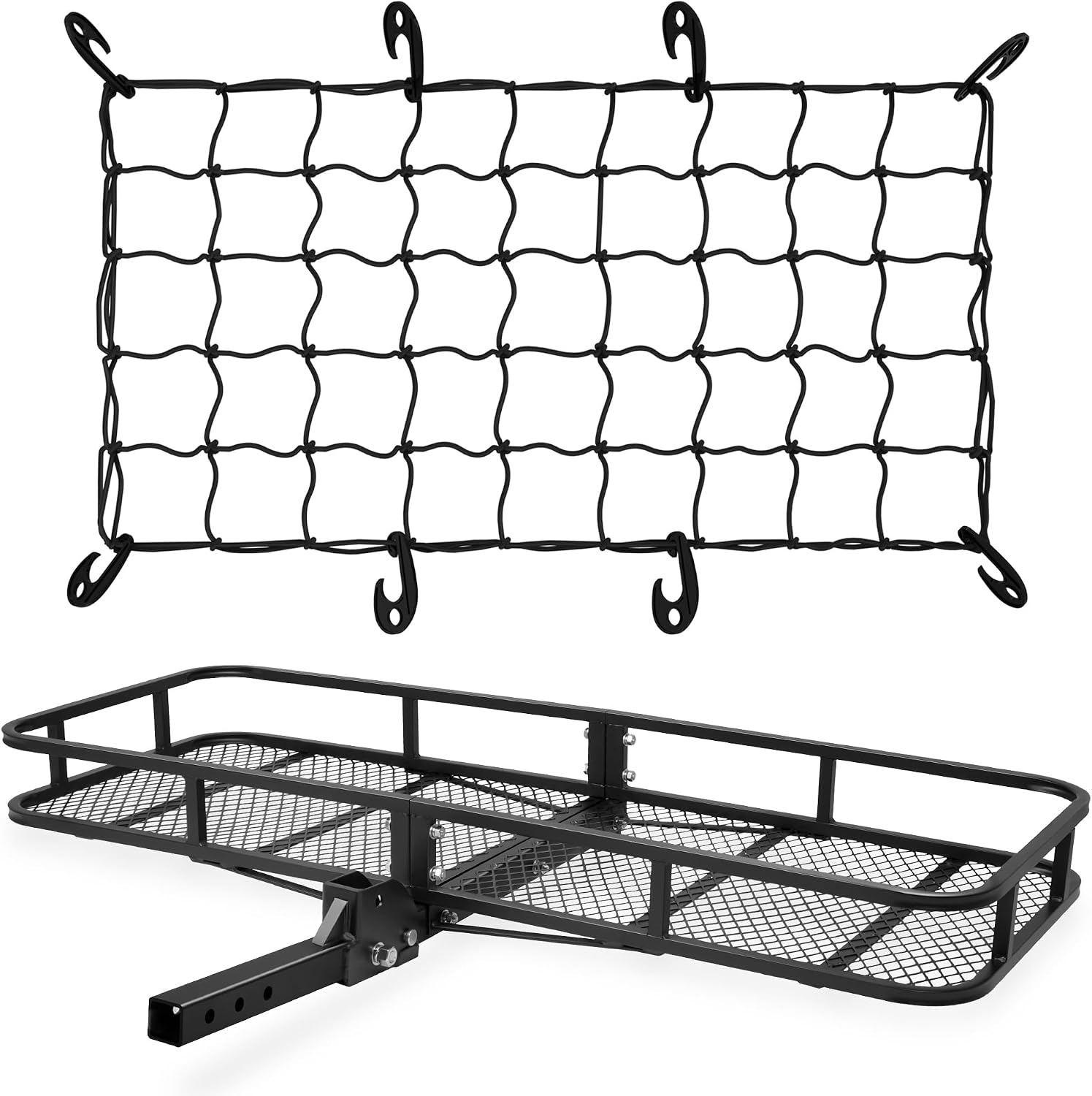 60" x 23" x 5.5" Folding Hitch Cargo Carrier Basket, 500 Lbs Heavy Duty Rear Trailer Hitch Cargo Rack Fits 2" Receiver for SUV, Truck & Van, Ideal for Camping & Travel