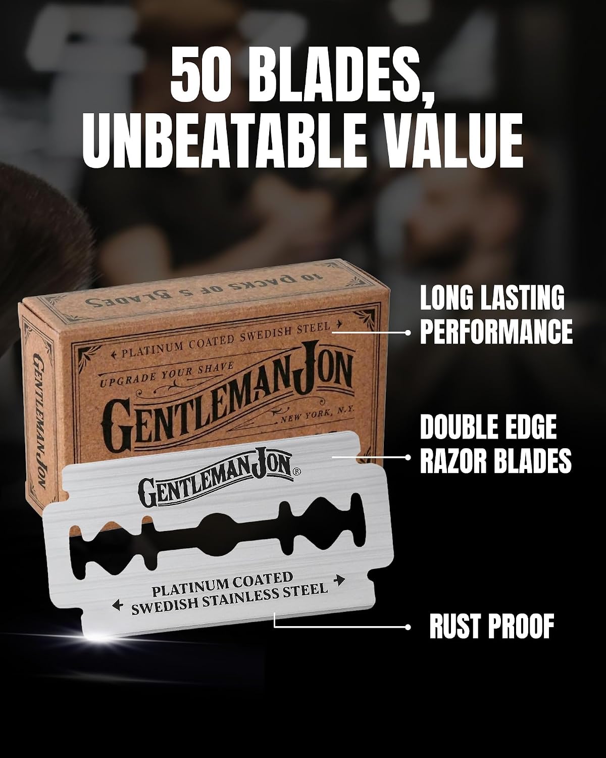 Gentleman Jon Double Edge Safety Razor Blades, Swedish Stainless Steel 50ct