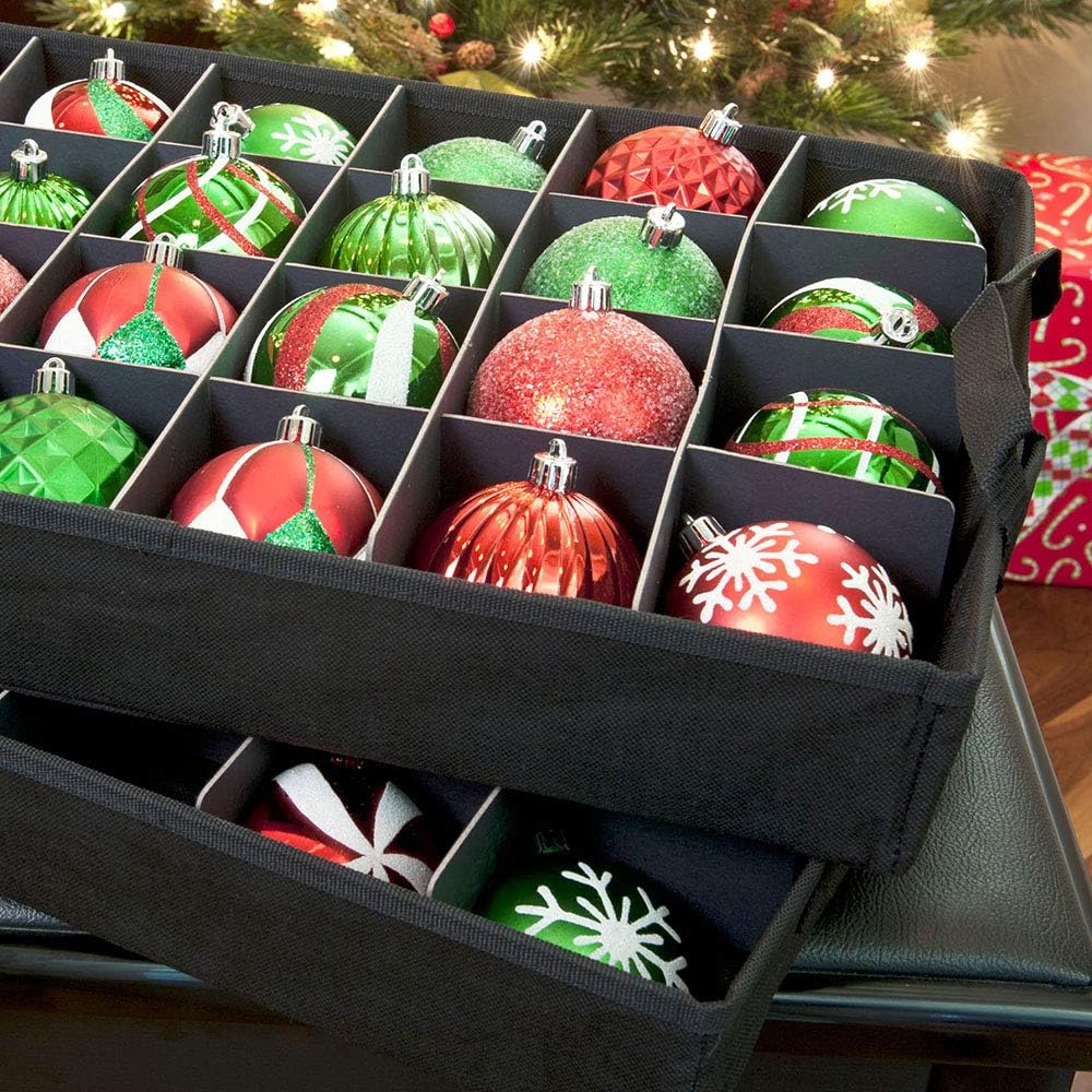Santa's Bags Christmas Ornament Storage Box, 48 (3") Ornaments | Acid-Free Removable Trays with Separators