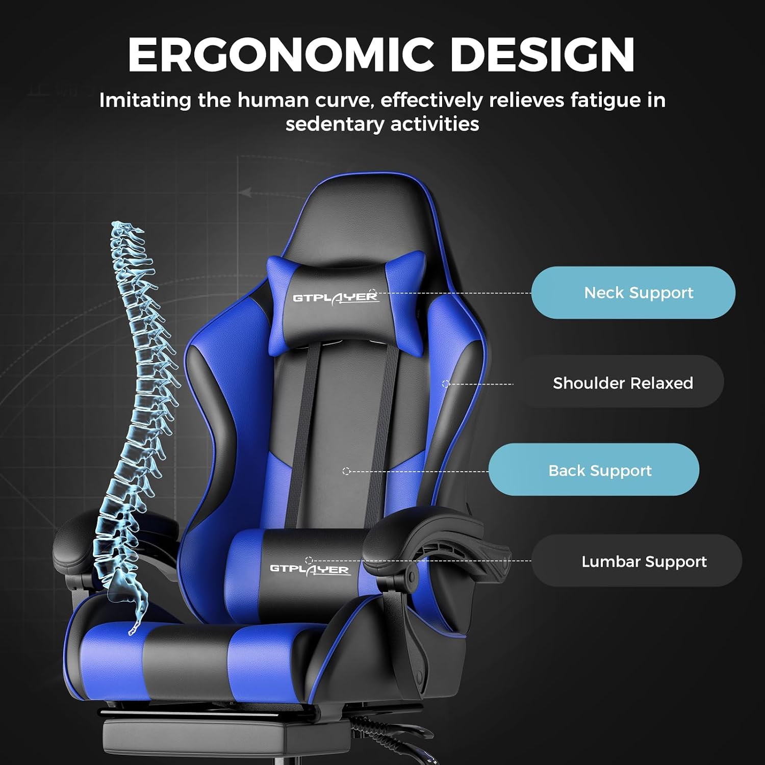 GTPLAYER Gaming Chair, Computer Chair with Footrest and Lumbar Support