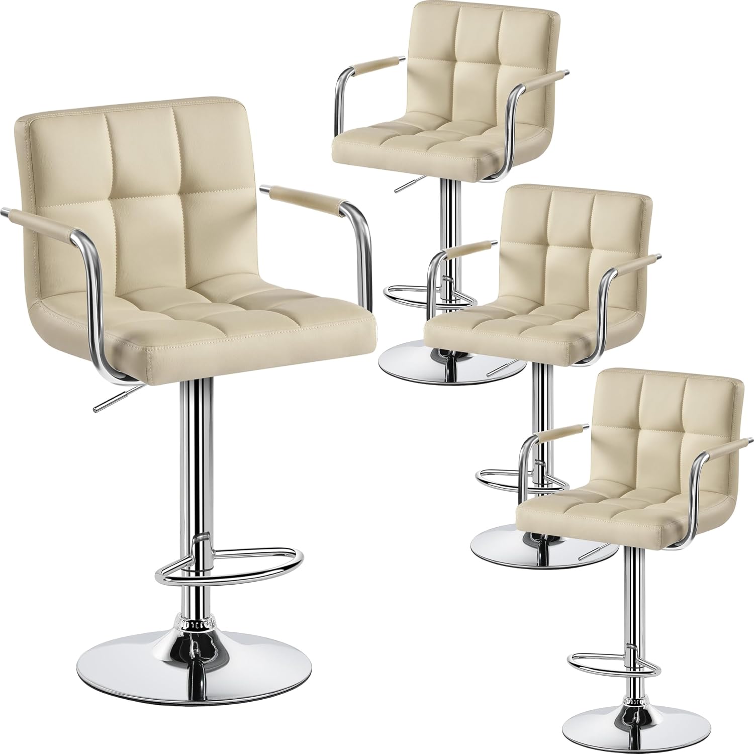 Yaheetech Bar Stools Set of 2, Swivel with Backs, Adjustable Height, White | 360° Swivel Barstools Feature Padded PU Leather Seats, Supportive Backs, 300 lb Capacity for Kitchen Islands