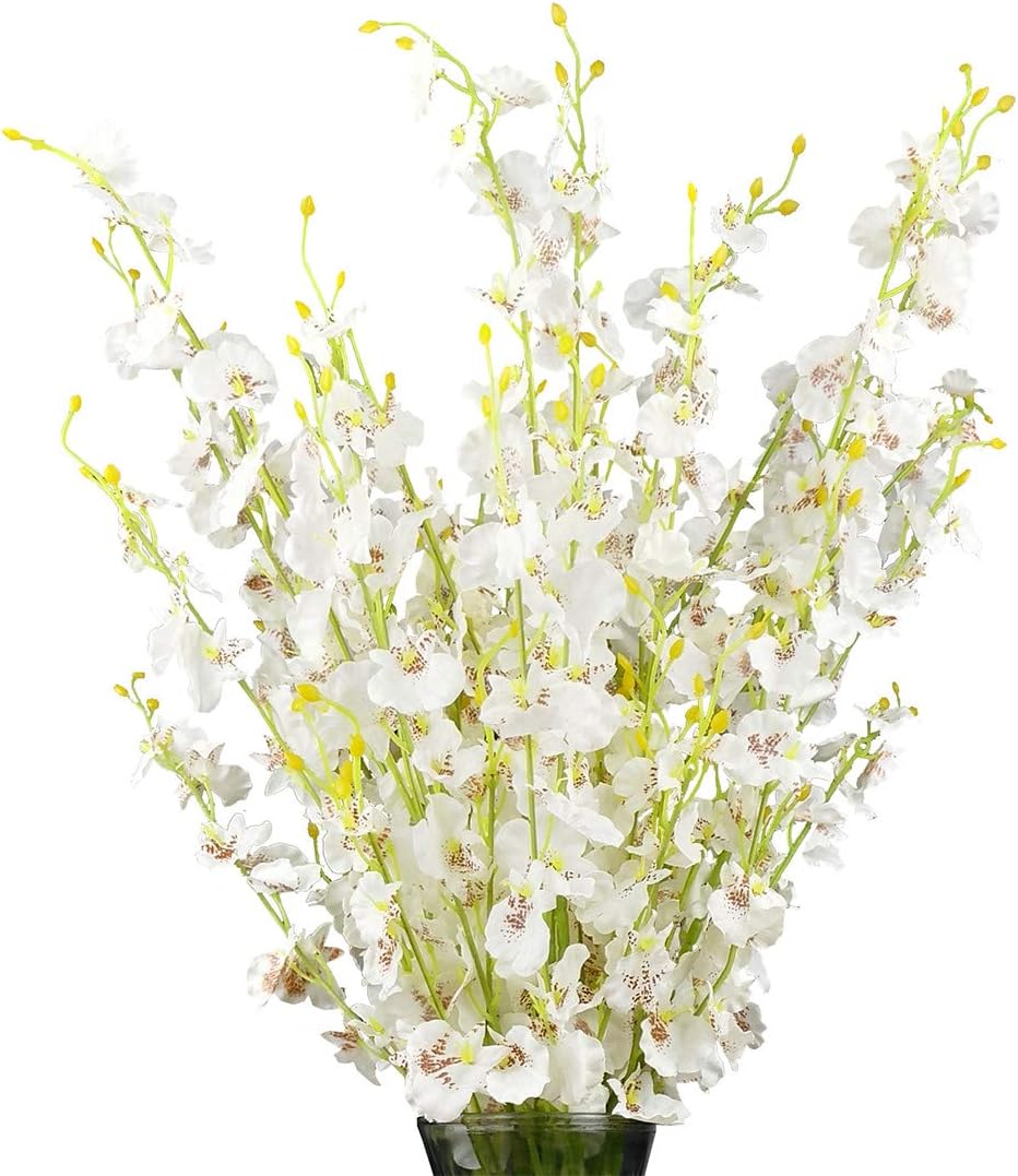 Yellow Artificial Flowers Orchids Silk Fake Flowers in Bulk, 12 Pcs (Each 38.5”), for Wedding Festive Party Home Office Decoration, No Include Vase