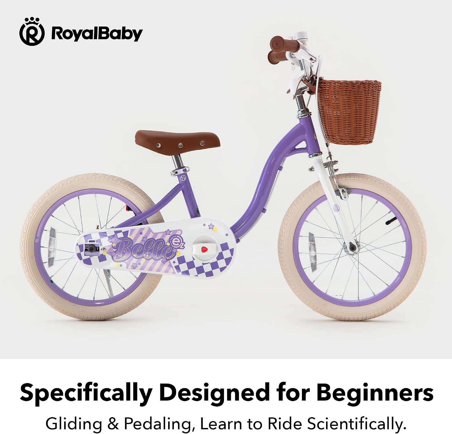 RoyalBaby Girls Bike Belle EZ Kids Bike, Balance and Pedal Bicycle, 14 16 18 Inch Wheel for Age 3-8 Years Toddlers to Big Kids, Pink & Purple